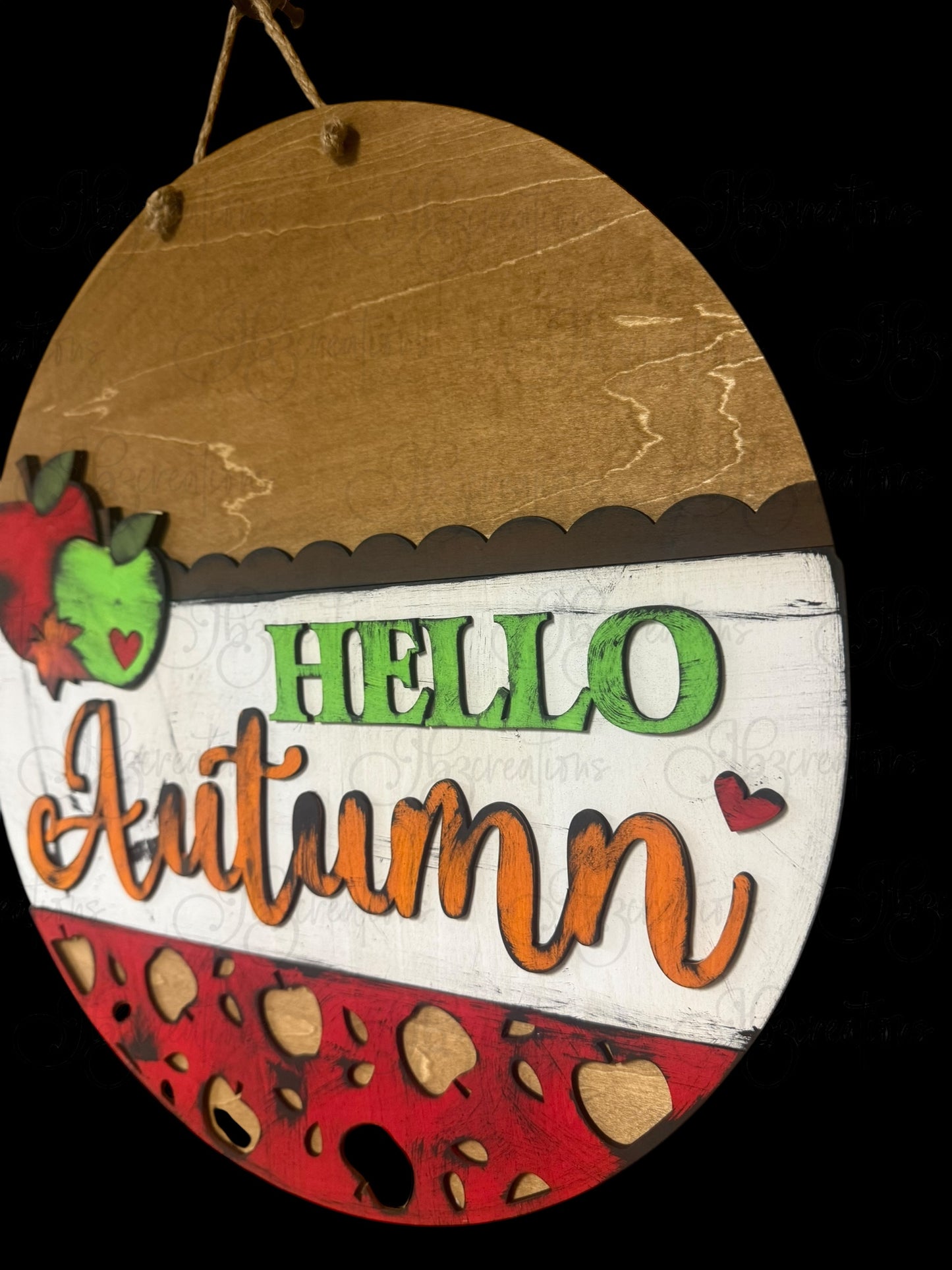 Hello Autumn Apples Round Door Hanger Welcome Sign
