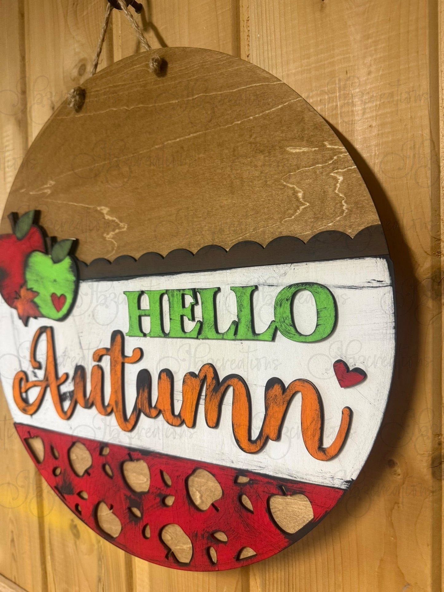 Hello Autumn Apples Round Door Hanger Welcome Sign