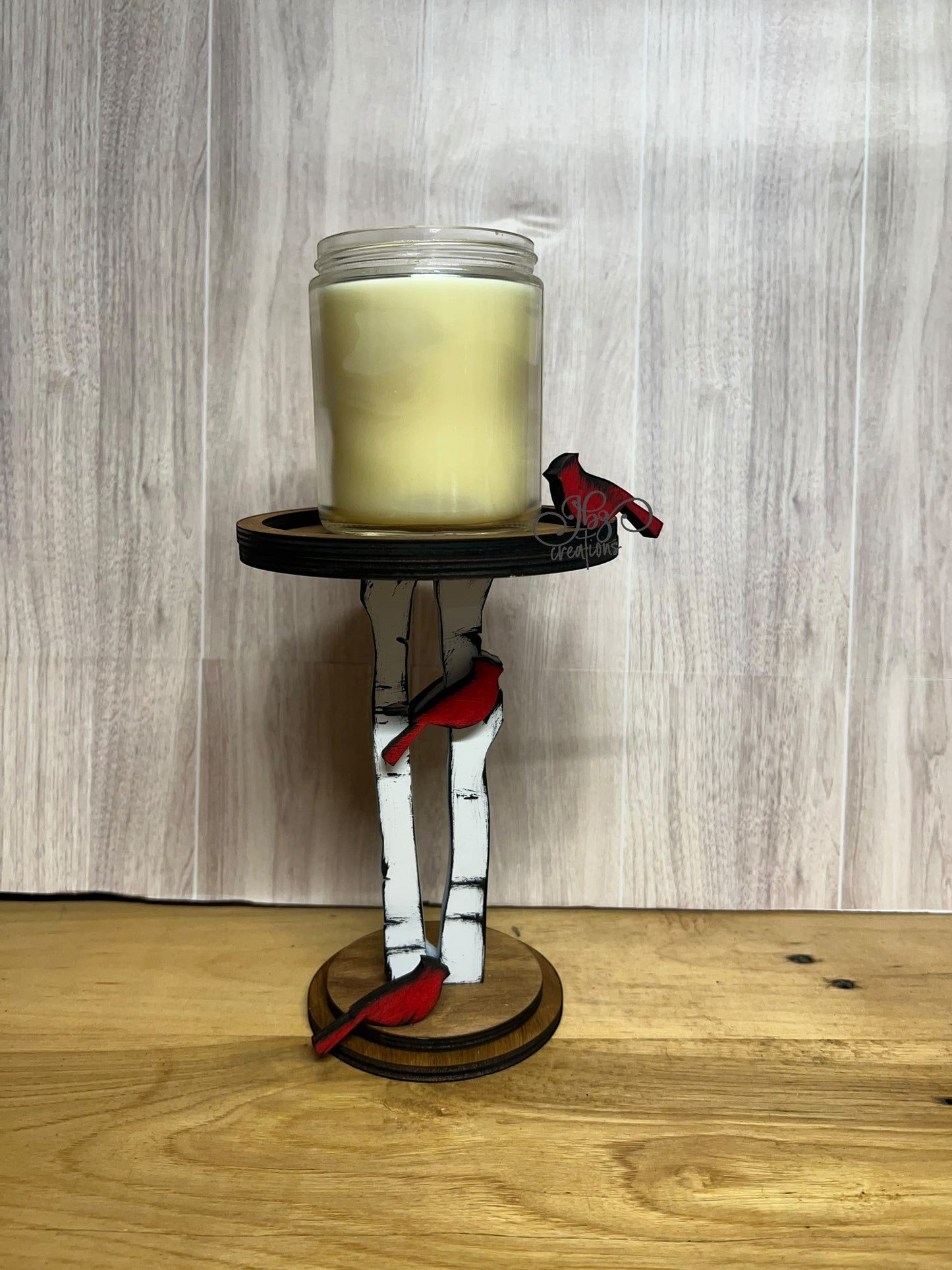 Cardinal and Birch Tree Candle Holder Cardinal Theme Home Decor Birch Tree Home Decor Candle Holder