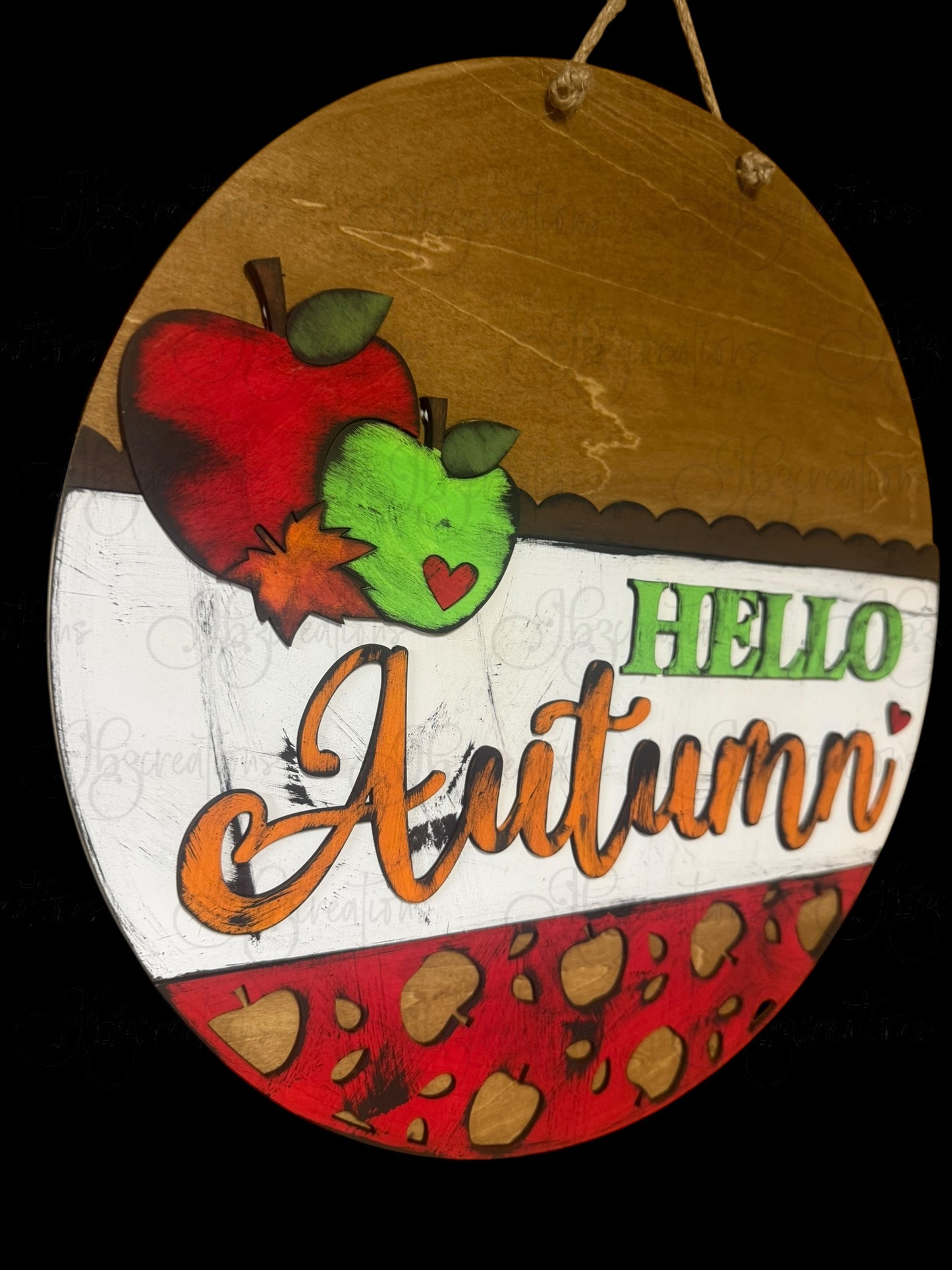 Hello Autumn Apples Round Door Hanger Welcome Sign