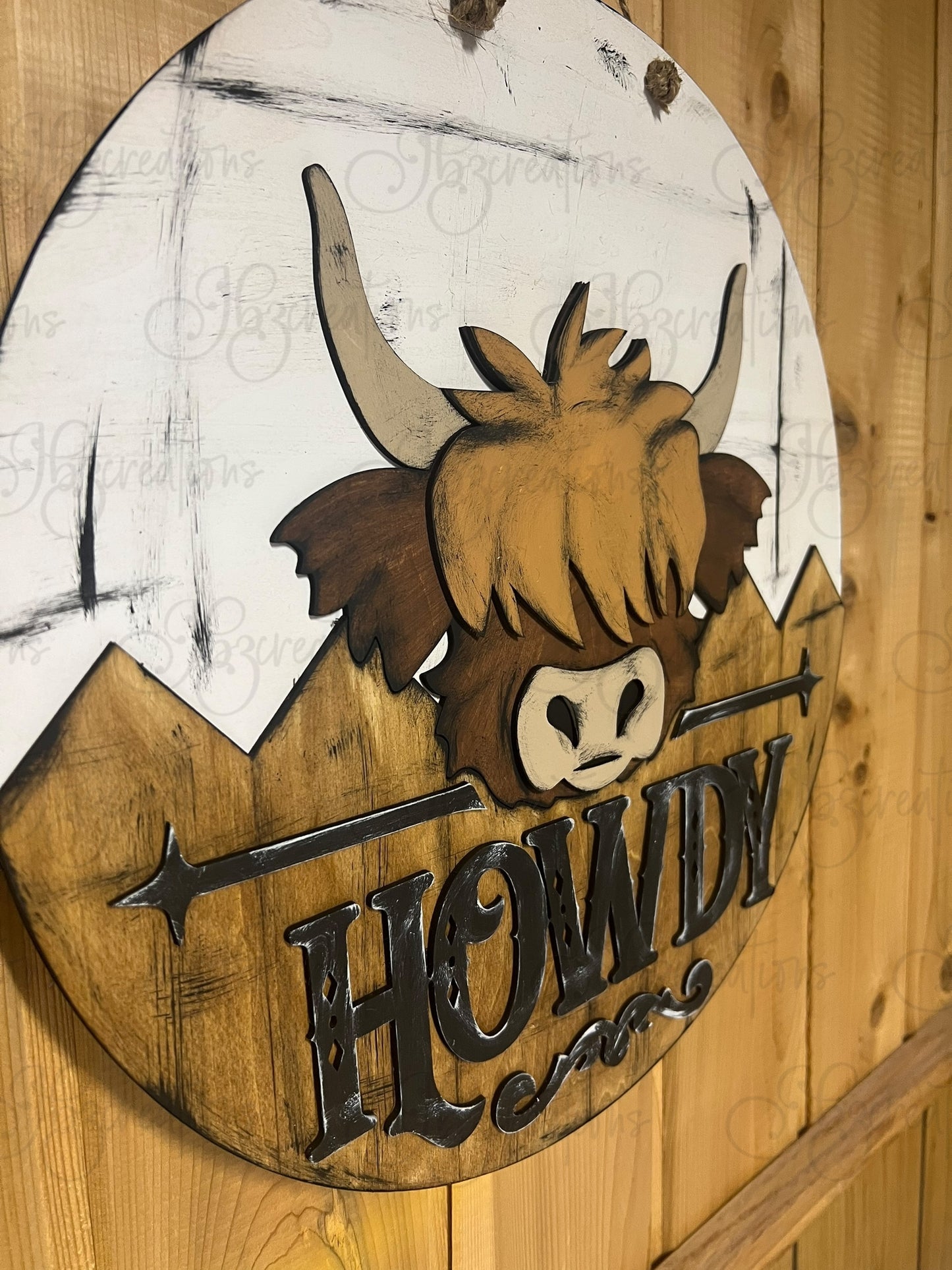 Howdy Cow Round Sign DIY Door Hanger Do It Yourself, Create It Yourself