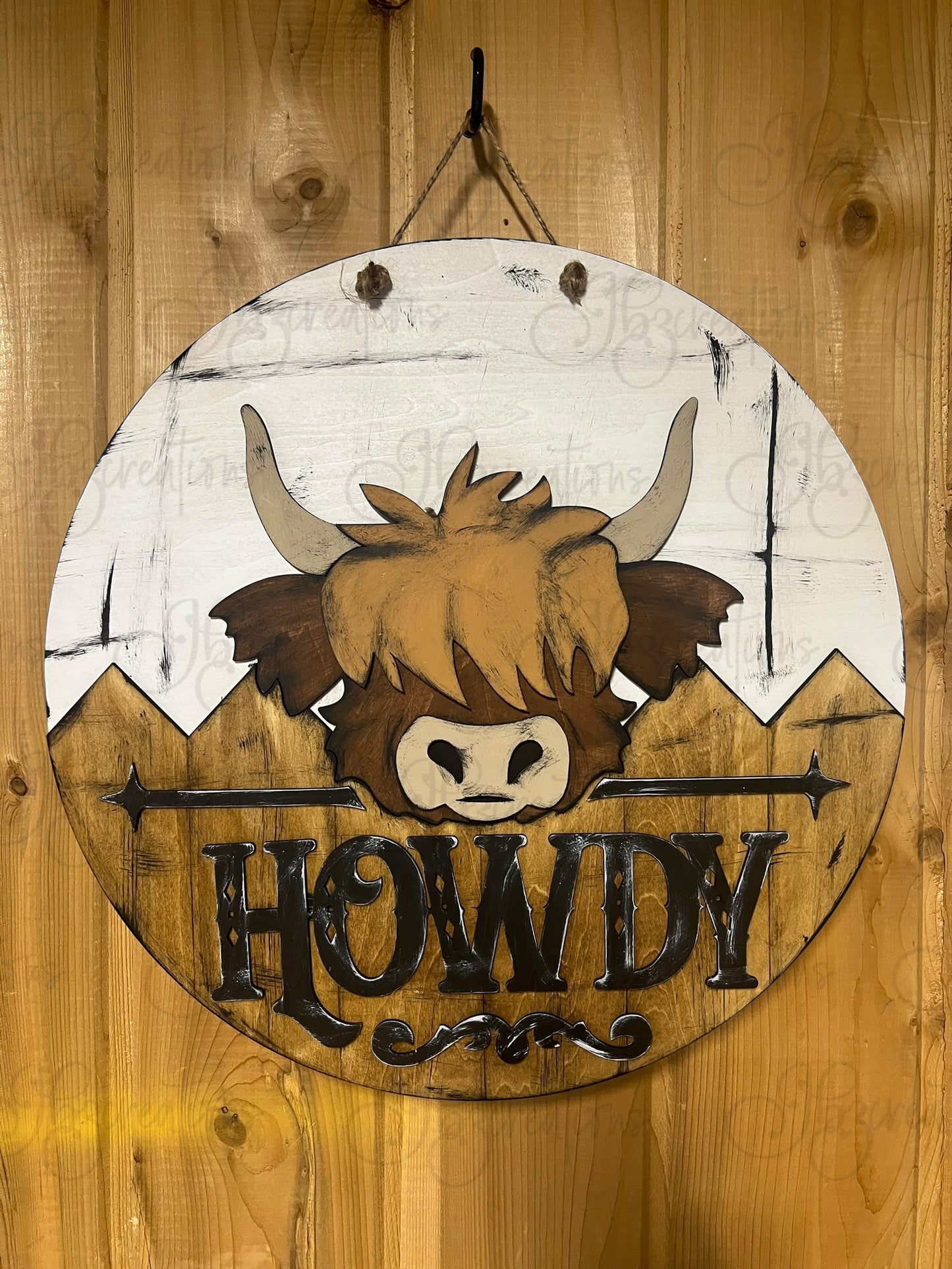 Howdy Cow Round Sign DIY Door Hanger Do It Yourself, Create It Yourself