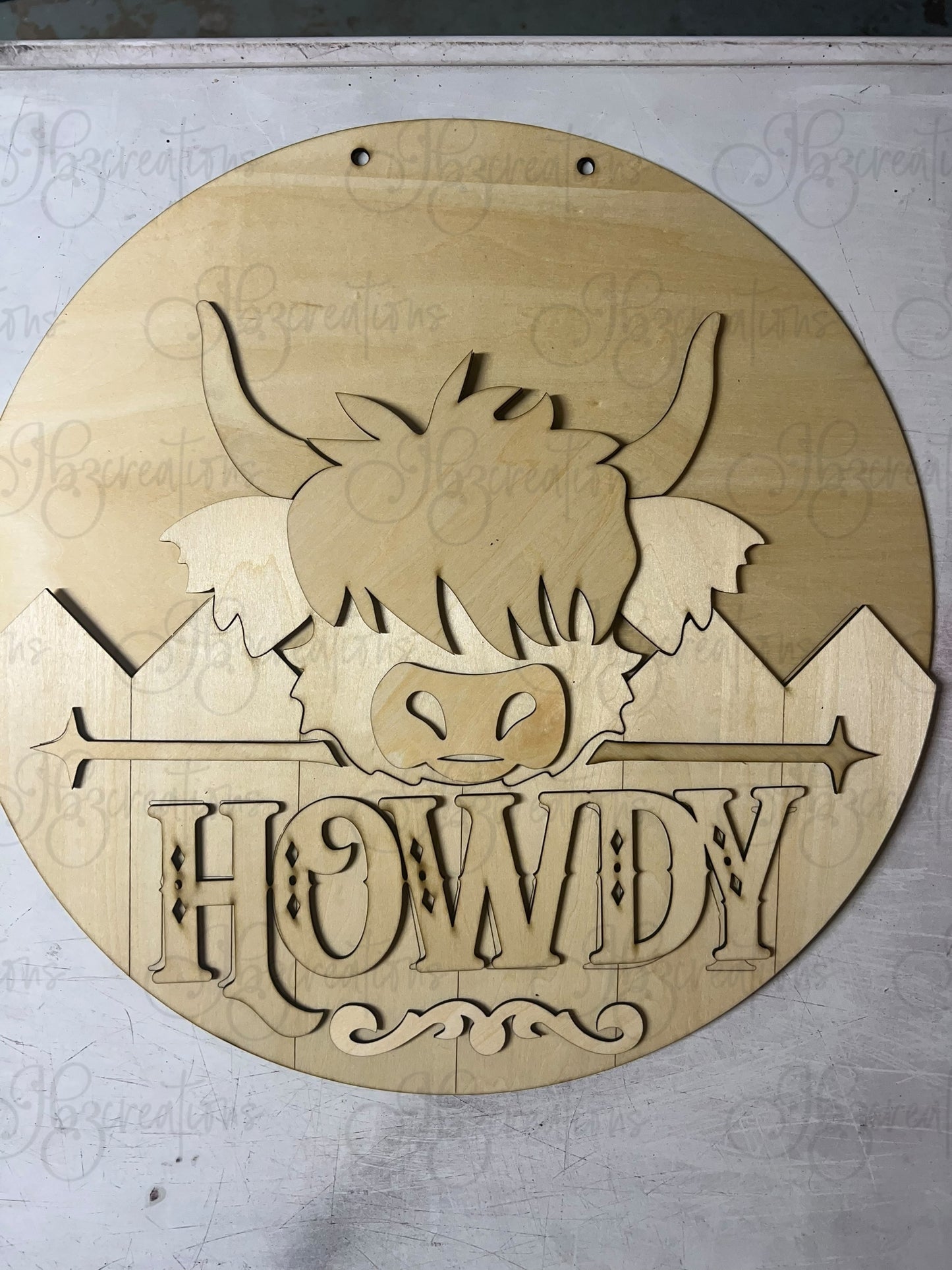 Howdy Cow Round Sign DIY Door Hanger Do It Yourself, Create It Yourself