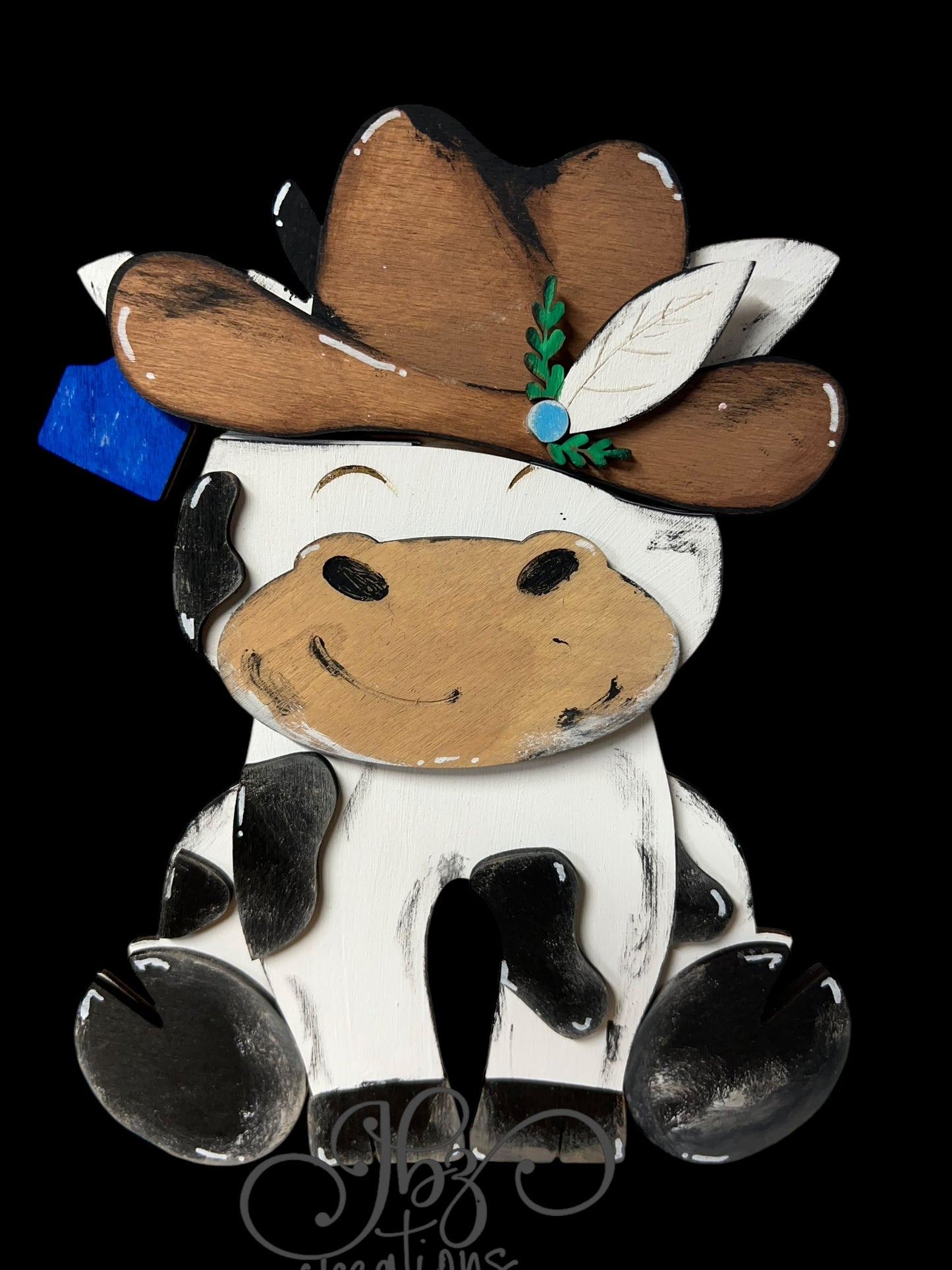 Farm Animal Cow with Interchangeable Seasonal Hats Shelf Sitter Cow Decor Cow Decorations