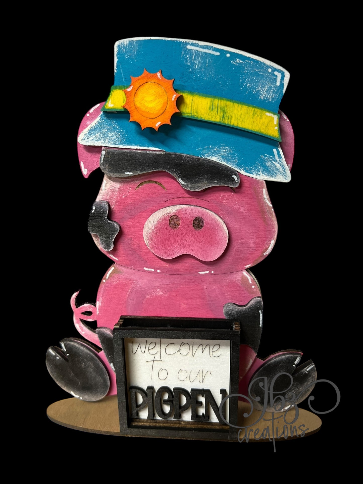 Farm Animal Pig with Interchangeable Seasonal Hats Shelf Sitter Pig Decor Pig Decorations