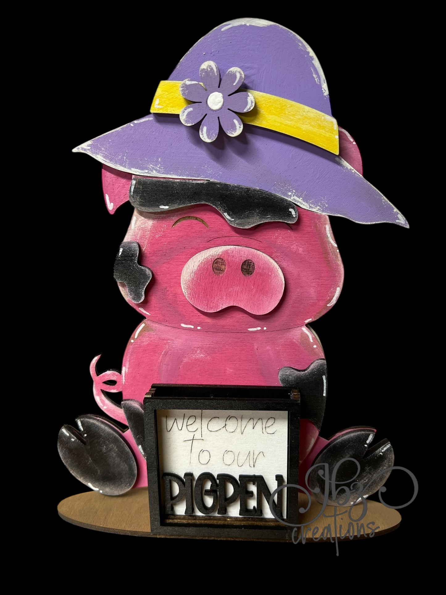 Farm Animal Pig with Interchangeable Seasonal Hats Shelf Sitter Pig Decor Pig Decorations