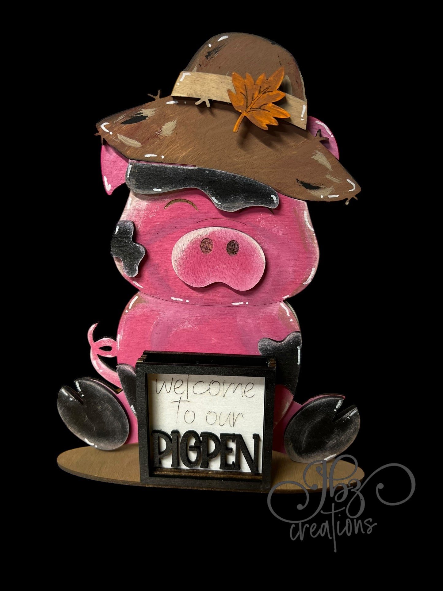 Farm Animal Pig with Interchangeable Seasonal Hats Shelf Sitter Pig Decor Pig Decorations