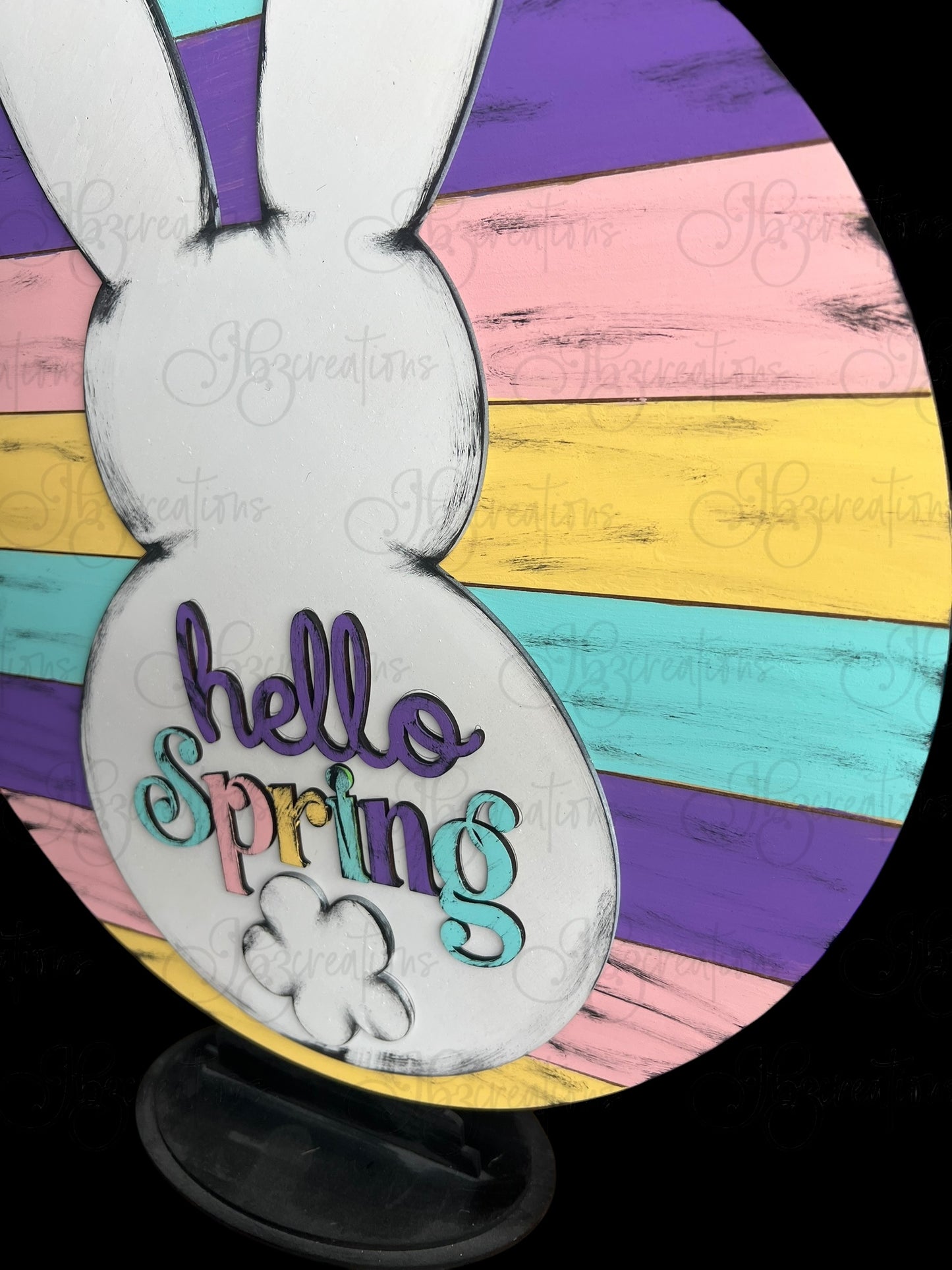 Hello Spring Bunny Welcome Door Hanger Easter Door Hanger Round Sign Hello Spring Door Hanger Easter Bunny Welcome Door Sign