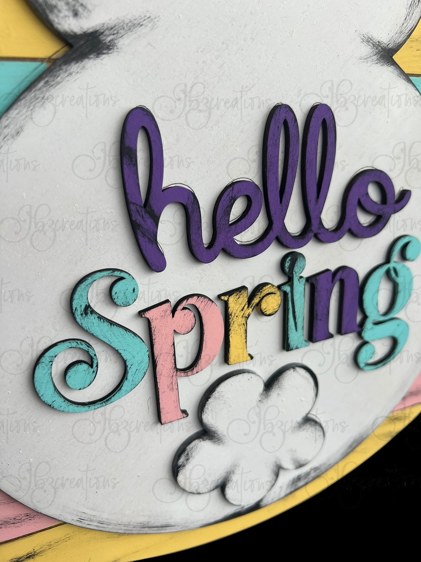 Hello Spring Bunny Welcome Door Hanger Easter Door Hanger Round Sign Hello Spring Door Hanger Easter Bunny Welcome Door Sign