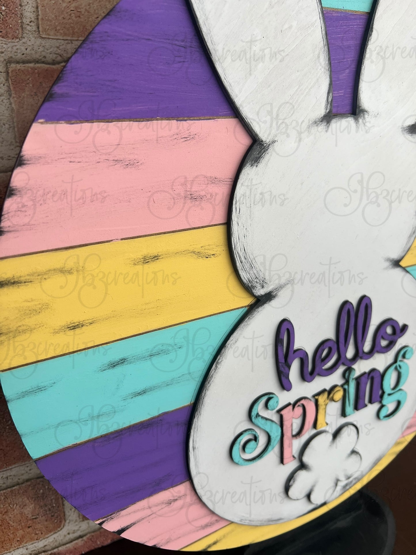Hello Spring Bunny Welcome Door Hanger Easter Door Hanger Round Sign Hello Spring Door Hanger Easter Bunny Welcome Door Sign