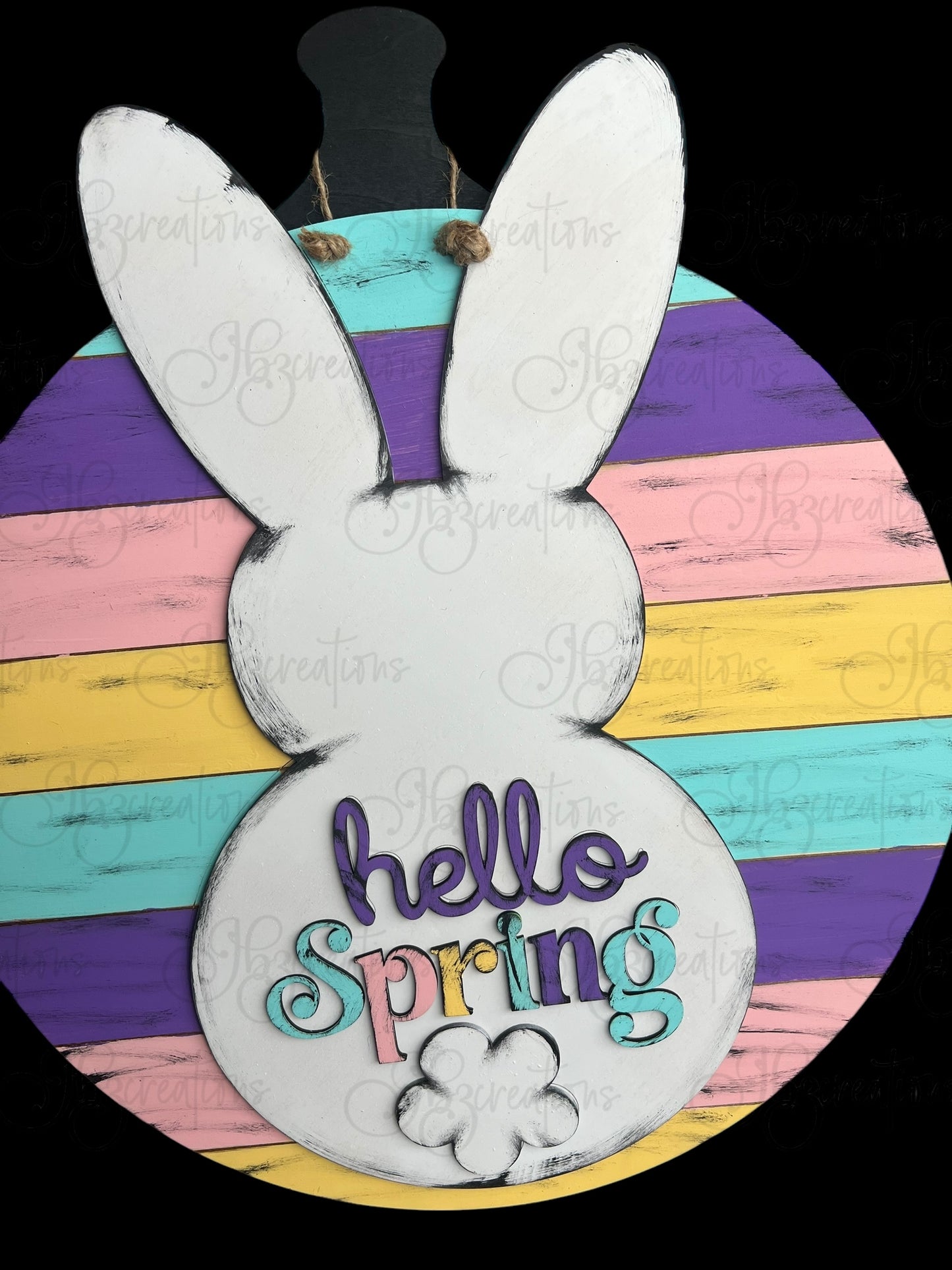 Hello Spring Bunny Welcome Door Hanger Easter Door Hanger Round Sign Hello Spring Door Hanger Easter Bunny Welcome Door Sign
