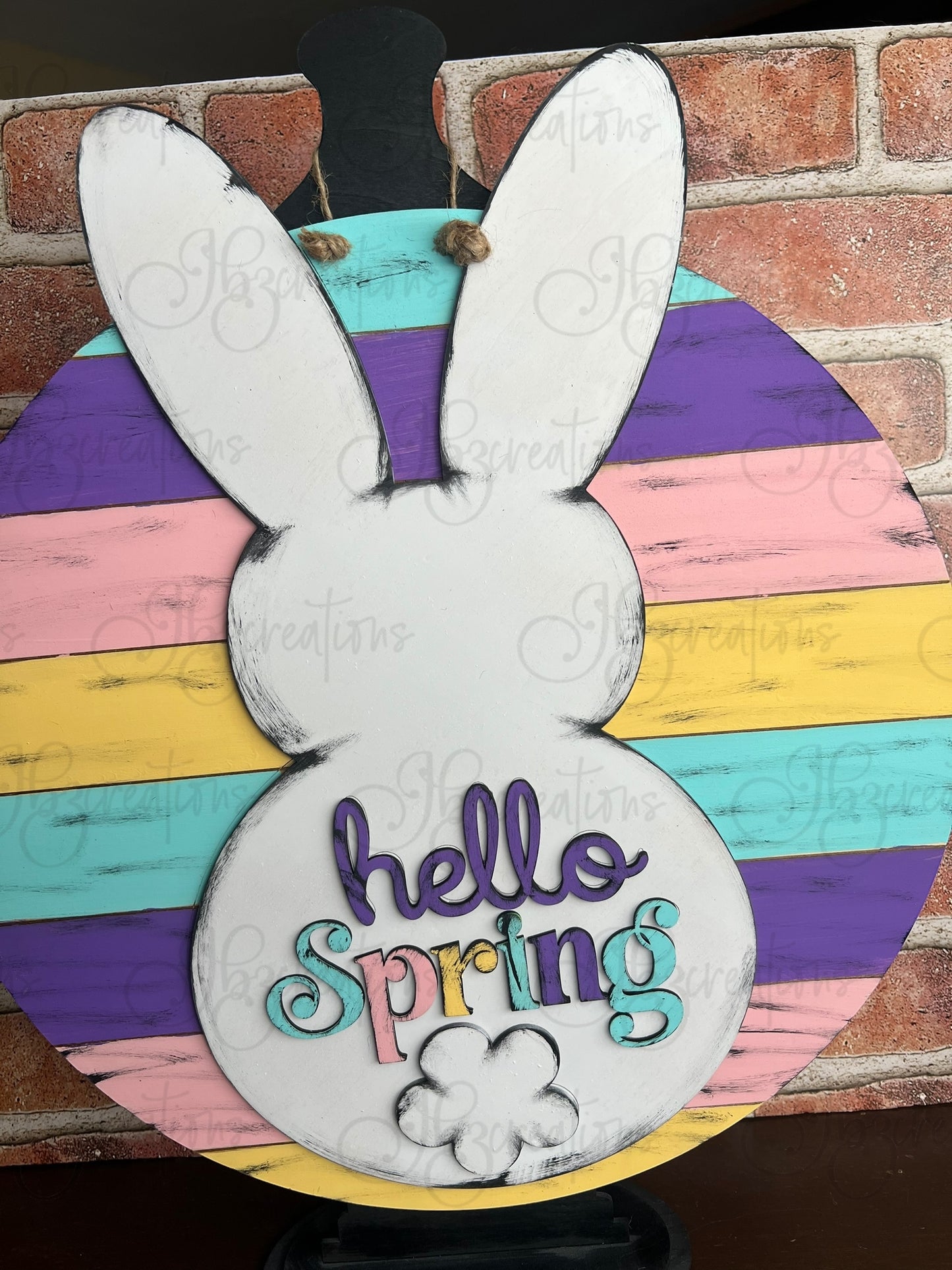 Hello Spring Bunny Welcome Door Hanger Easter Door Hanger Round Sign Hello Spring Door Hanger Easter Bunny Welcome Door Sign
