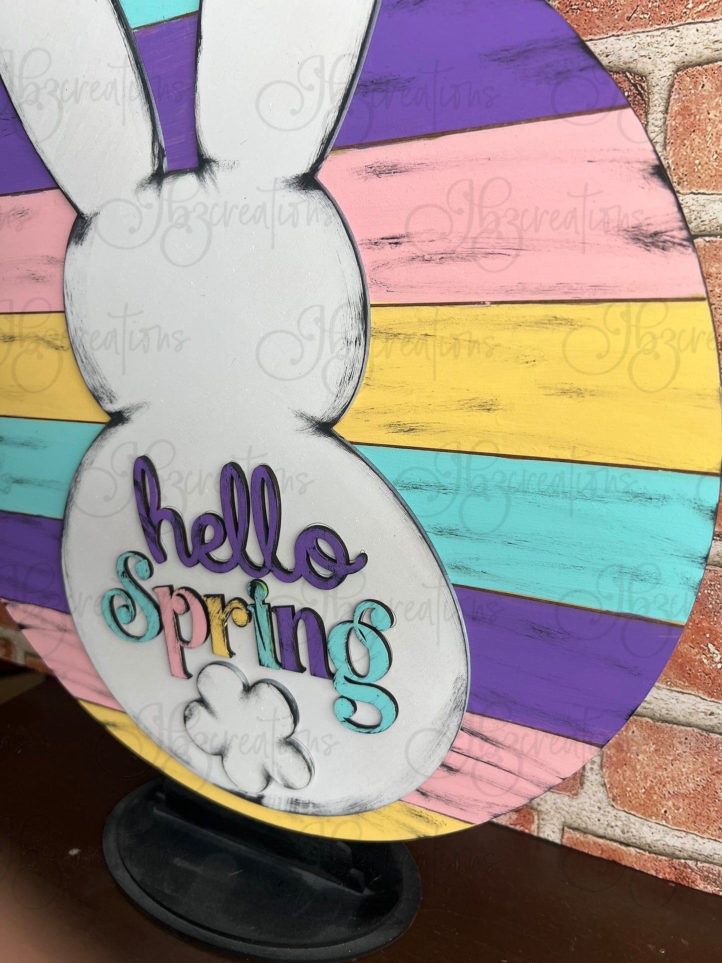 Hello Spring Bunny Welcome Door Hanger Easter Door Hanger Round Sign Hello Spring Door Hanger Easter Bunny Welcome Door Sign