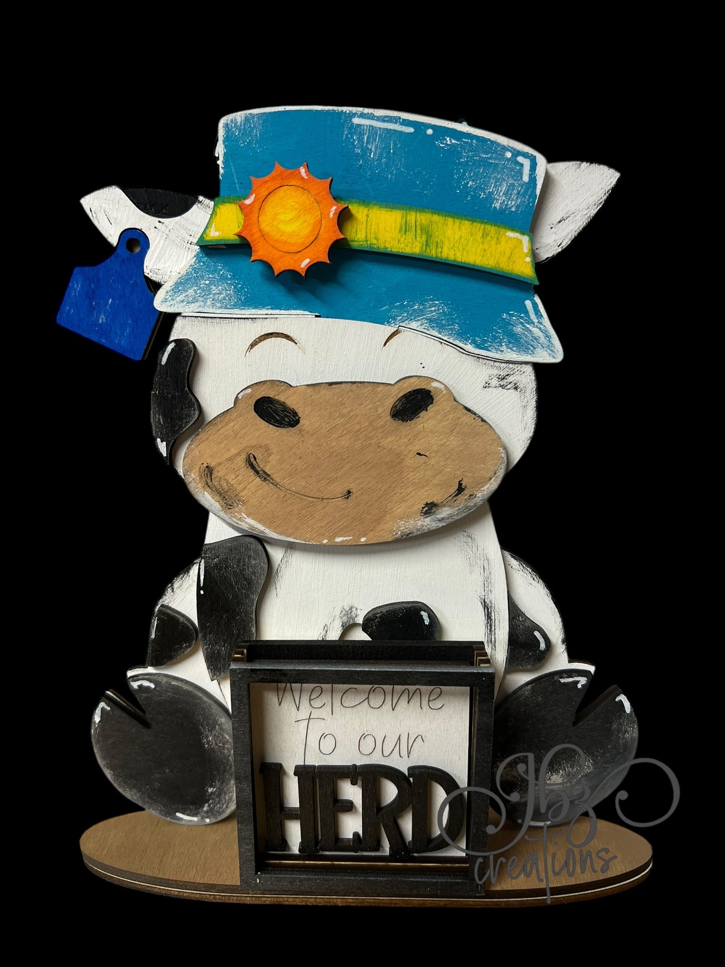 Farm Animal Cow with Interchangeable Seasonal Hats Shelf Sitter Cow Decor Cow Decorations