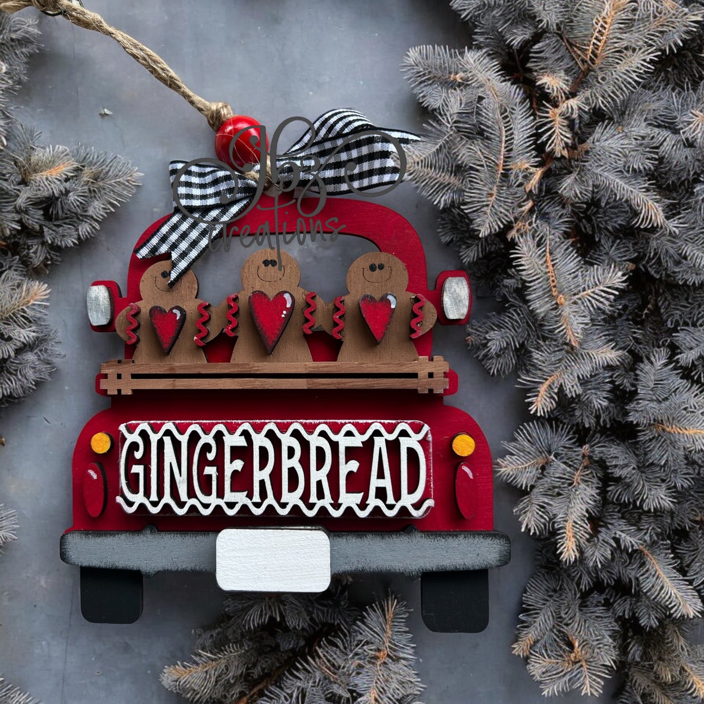 Gingerbread Men Retro Truck Christmas Tree Ornament