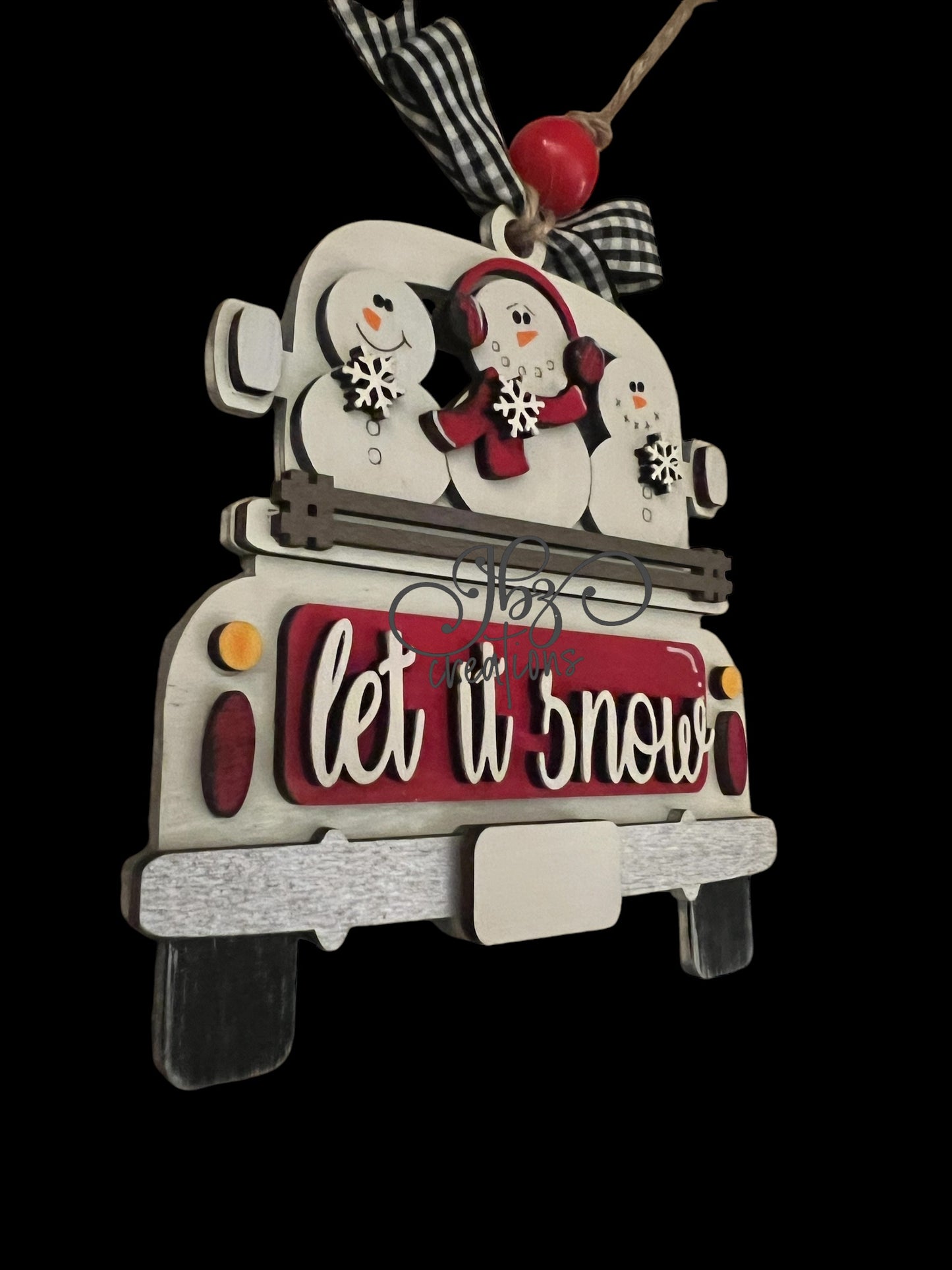 Let it Snow Snowman Retro Truck Christmas Tree Ornament