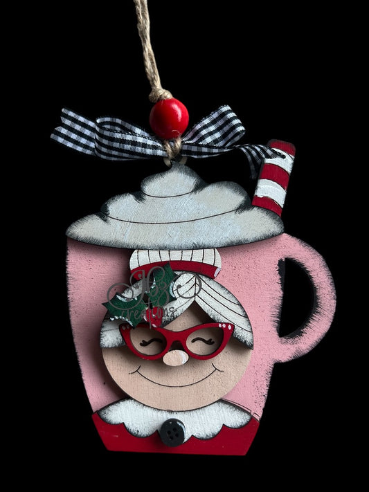 Mrs. Claus Hot Cocoa Mug Christmas Tree Ornaments