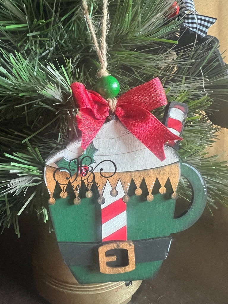 Elf Suit Hot Cocoa Mug Christmas Tree Ornament