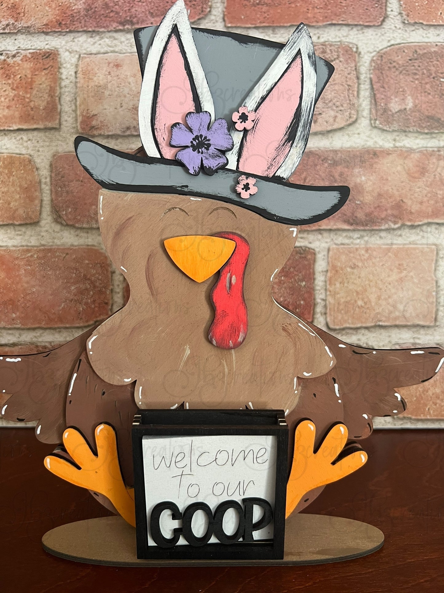 Farm Animal Turkey with Interchangeable Seasonal Hats Shelf Sitter Turkey Decor Turkey Decorations