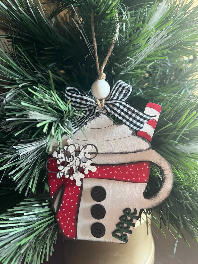 Snowman Hot Cocoa Mug Christmas Tree Ornaments