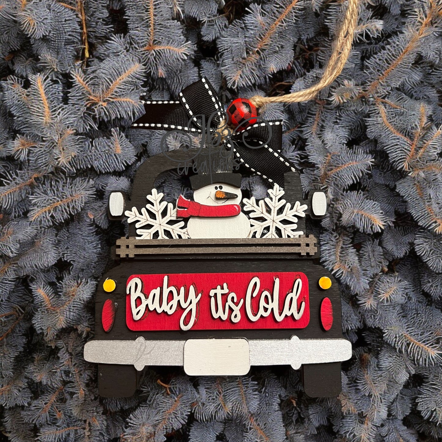 Baby’s It’s Cold Snowman Snowflake Retro Truck Christmas Tree Ornament