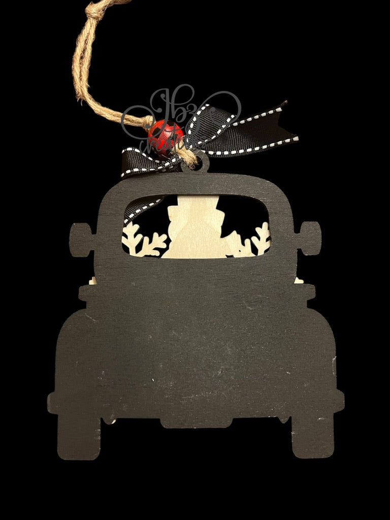 Gingerbread Men Retro Truck Christmas Tree Ornament