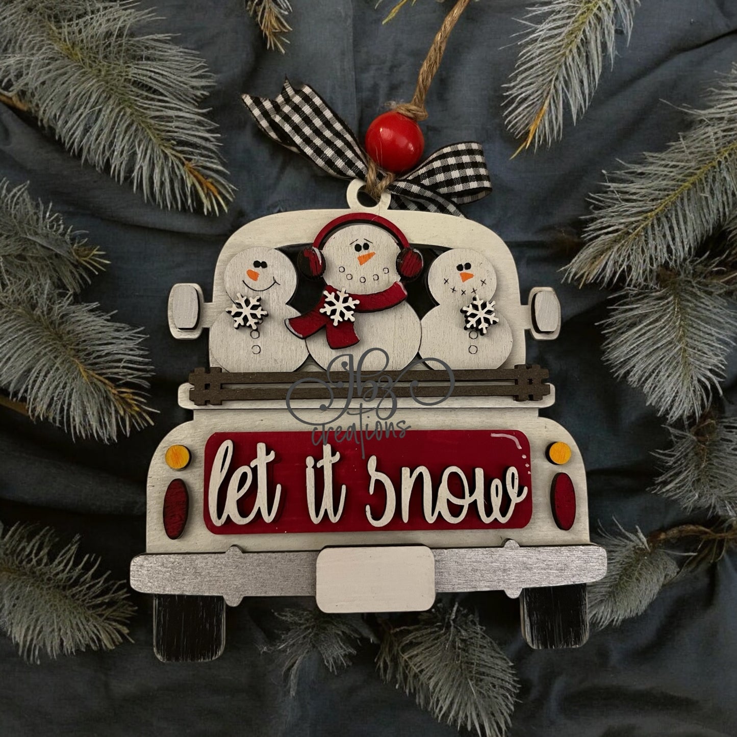 Let it Snow Snowman Retro Truck Christmas Tree Ornament