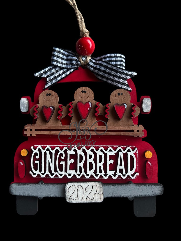 Gingerbread Men Retro Truck Christmas Tree Ornament