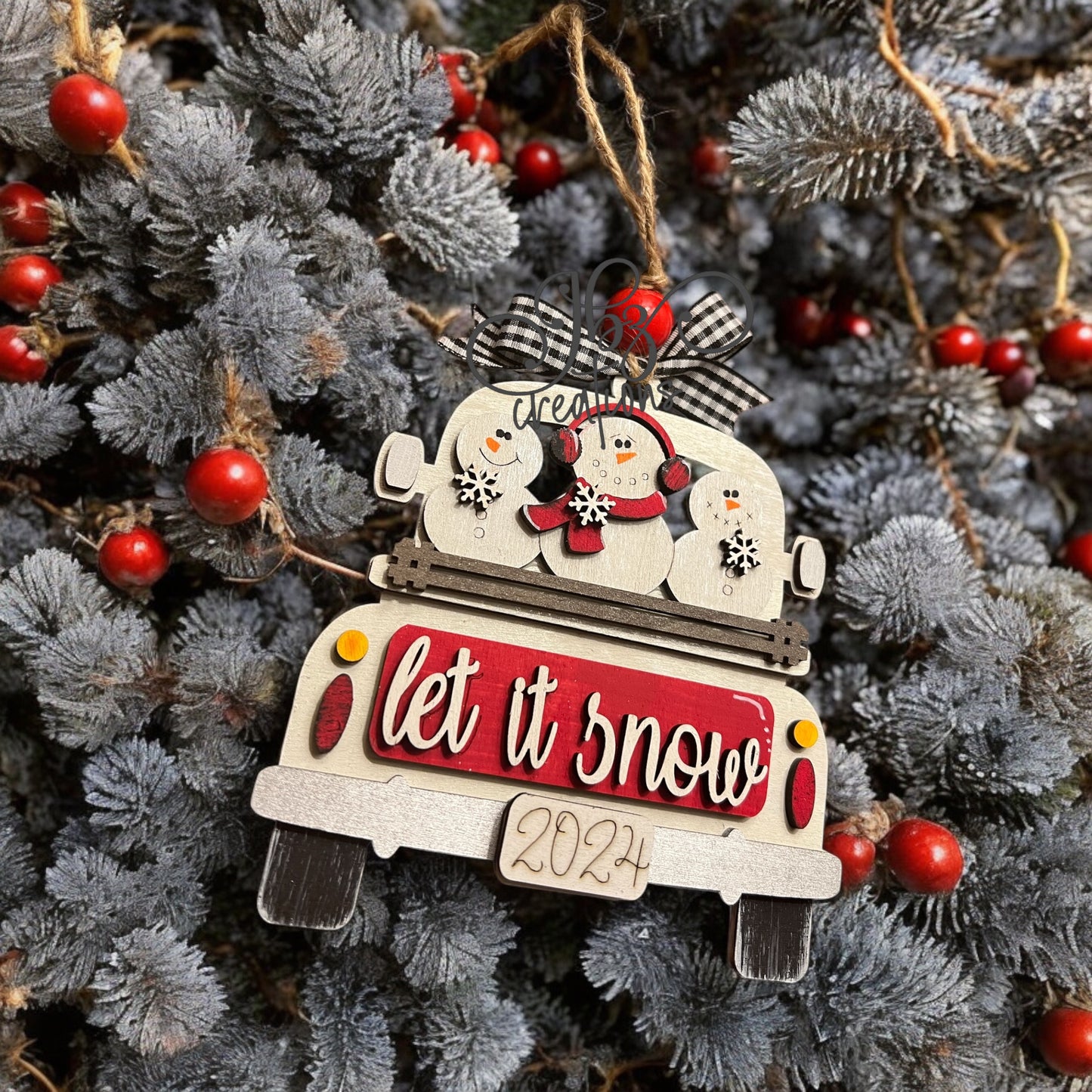 Let it Snow Snowman Retro Truck Christmas Tree Ornament