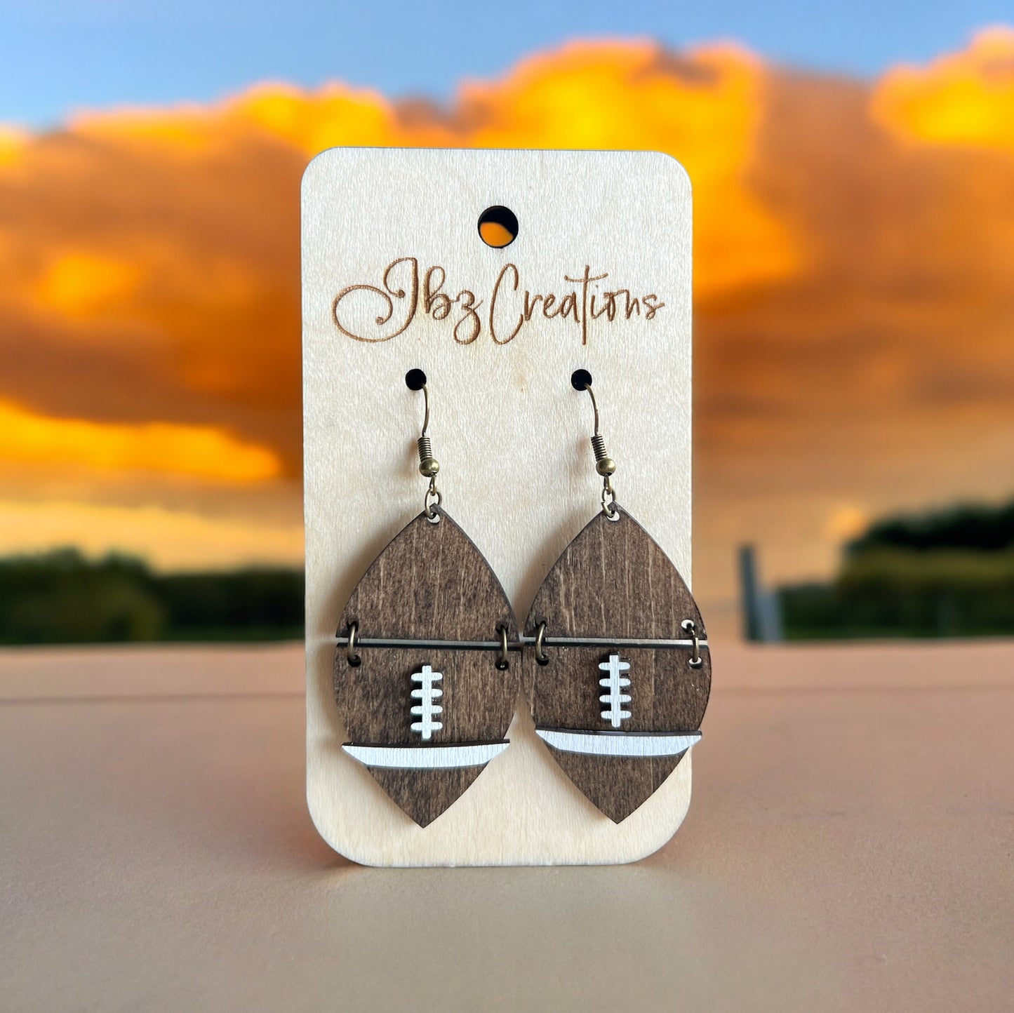 Wooden sport split round dangle earrings