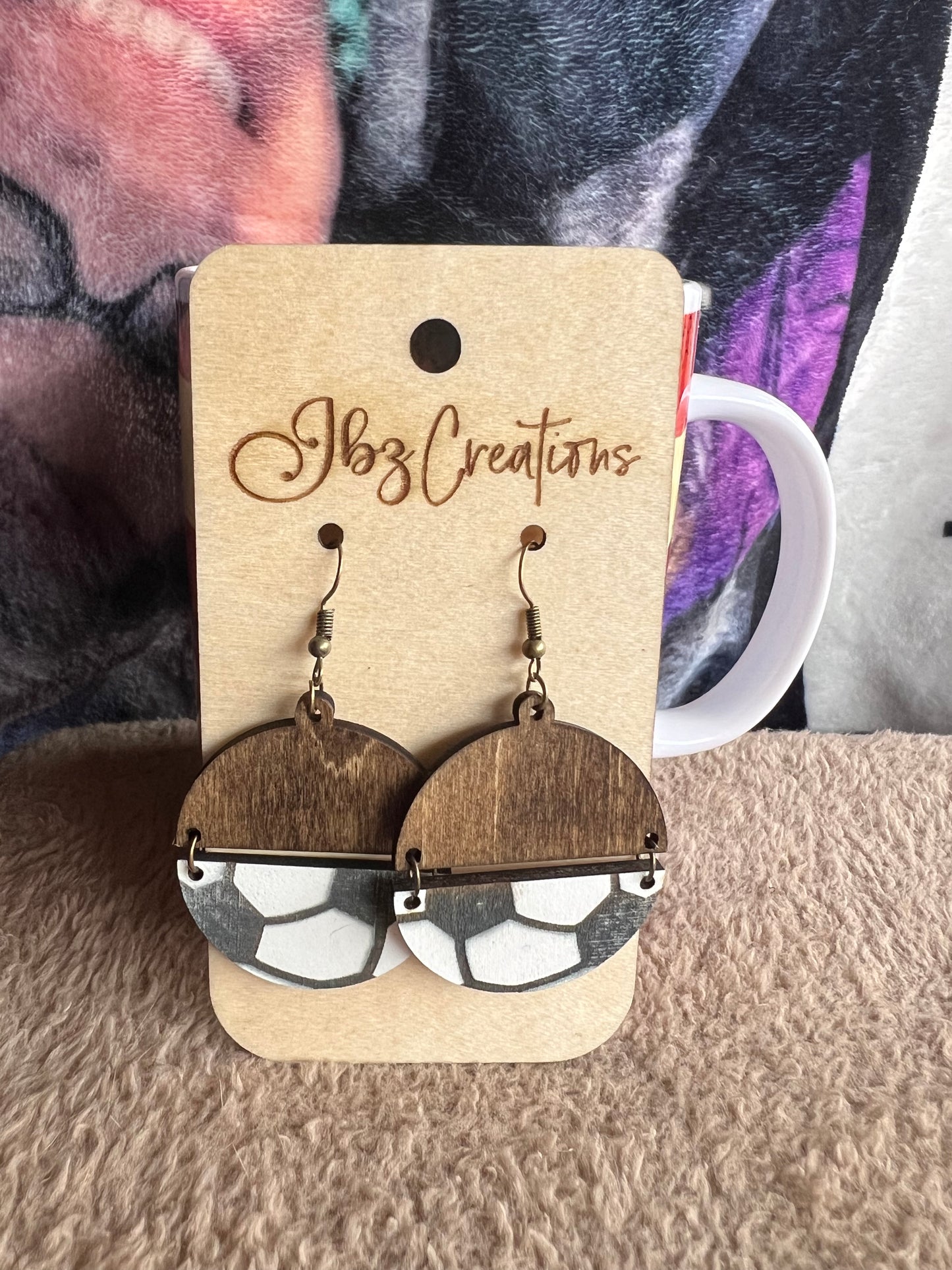 Wooden sport split round dangle earrings