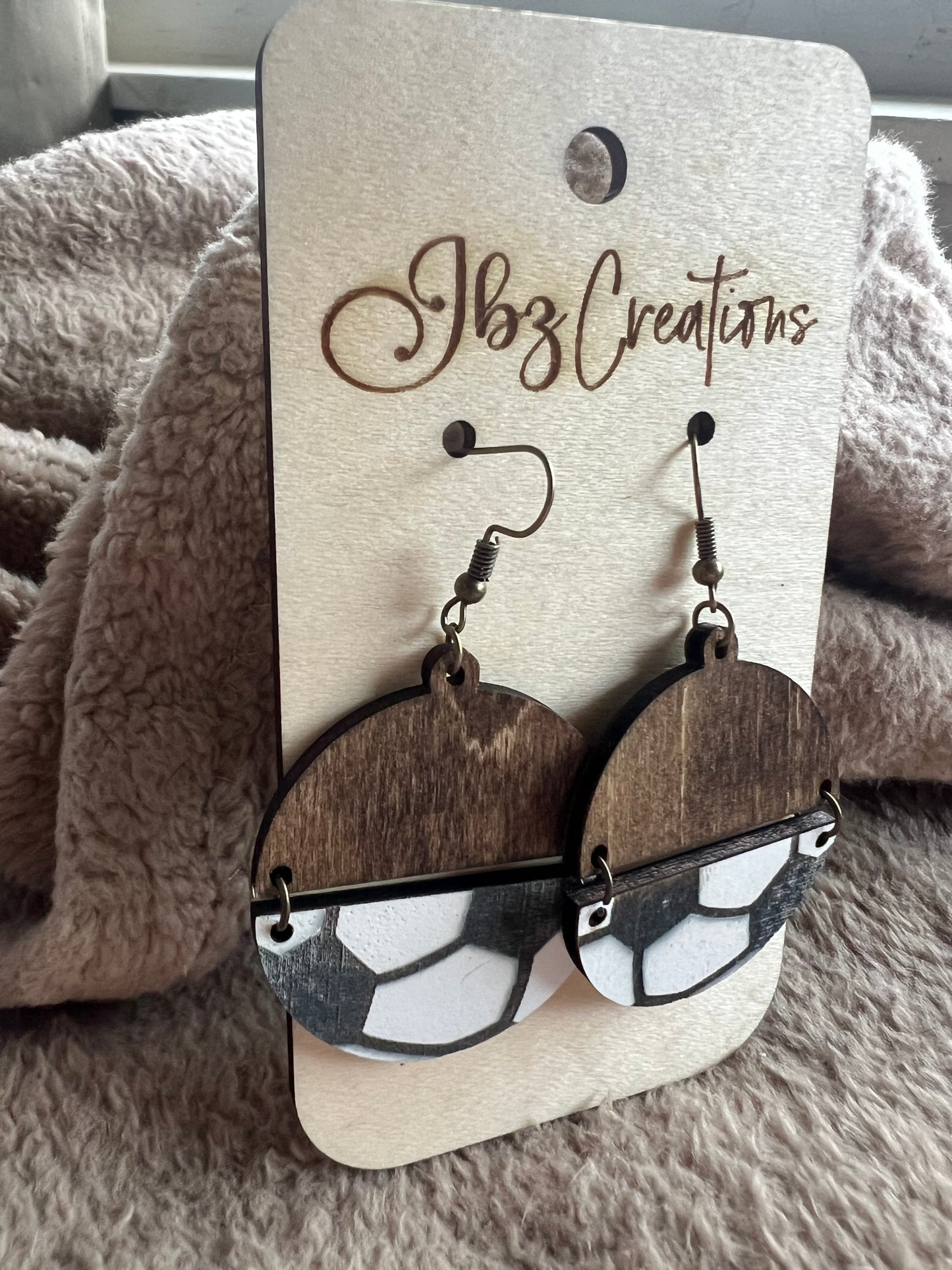 Wooden sport split round dangle earrings