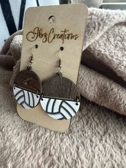 Wooden sport split round dangle earrings