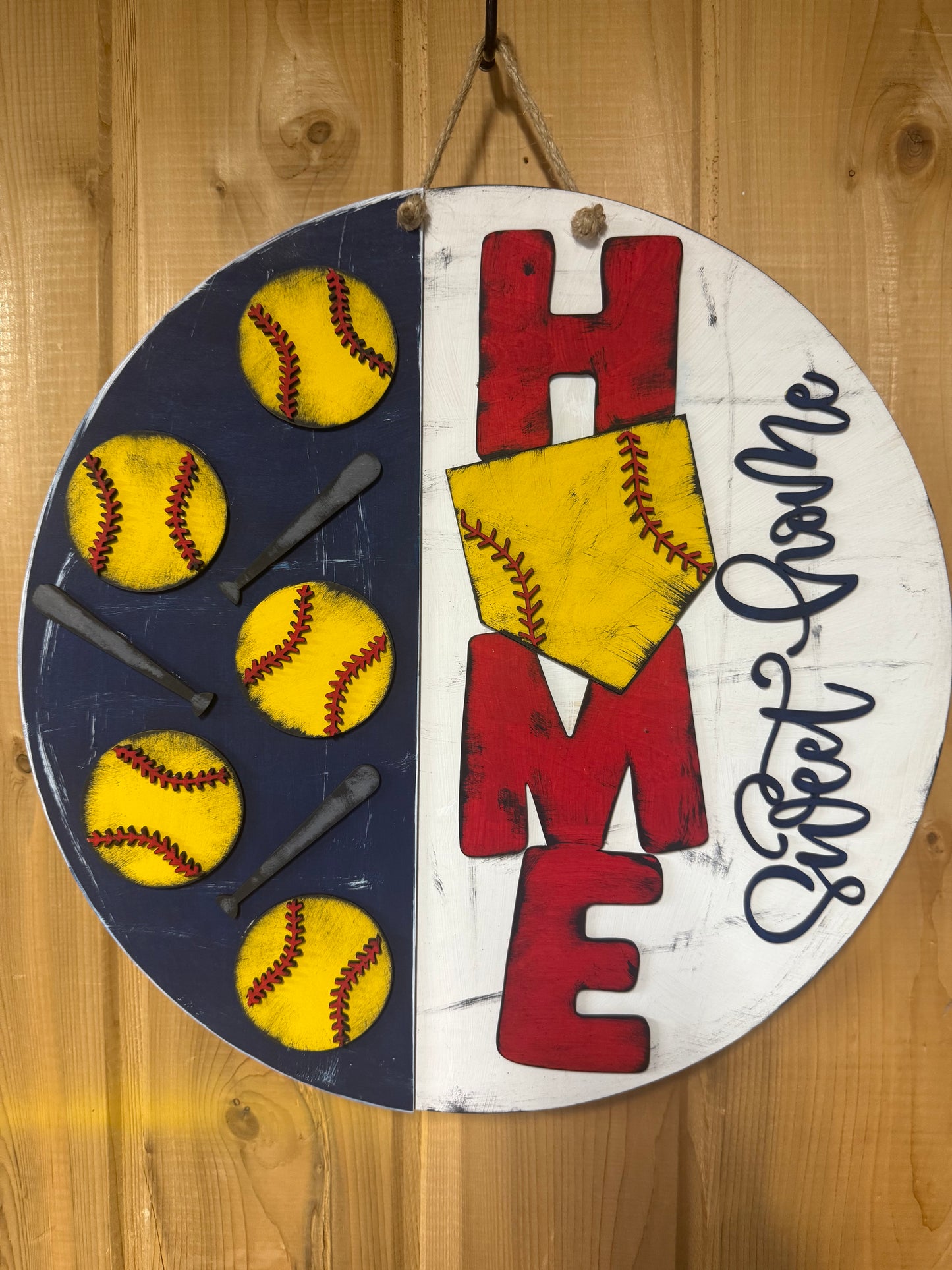 Homebase Home Sweet Home Baseball Welcome Door Hanger Home Sweet Home Softball Door Hanger Round Sign Baseball Round Door Sign Softball Round Sign