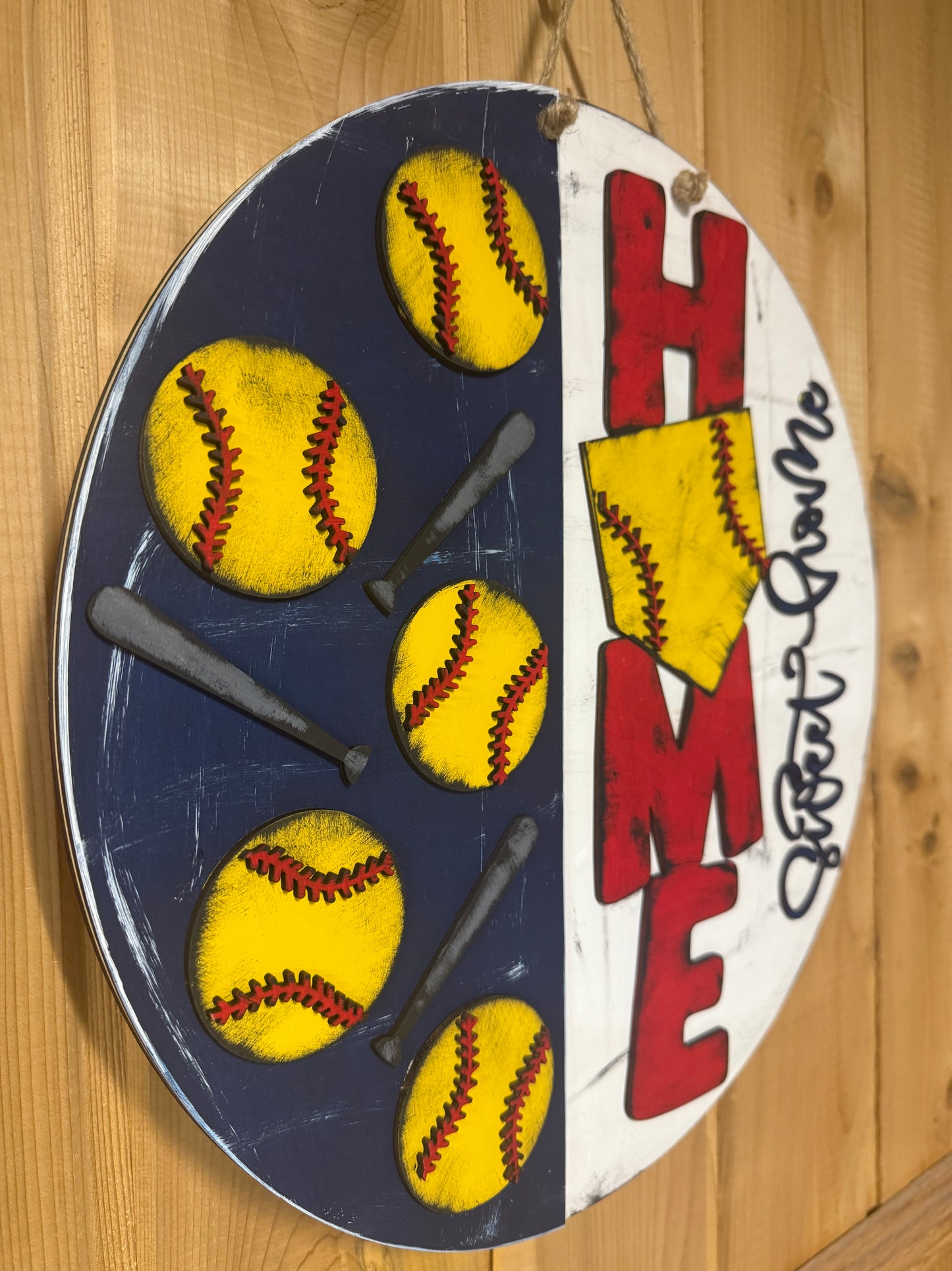 Homebase Home Sweet Home Baseball Welcome Door Hanger Home Sweet Home Softball Door Hanger Round Sign Baseball Round Door Sign Softball Round Sign