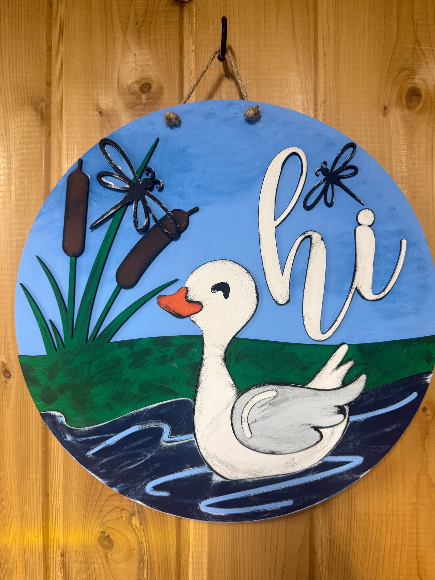 Goose Hi Welcome Door Hanger Door Welcome Round Sign