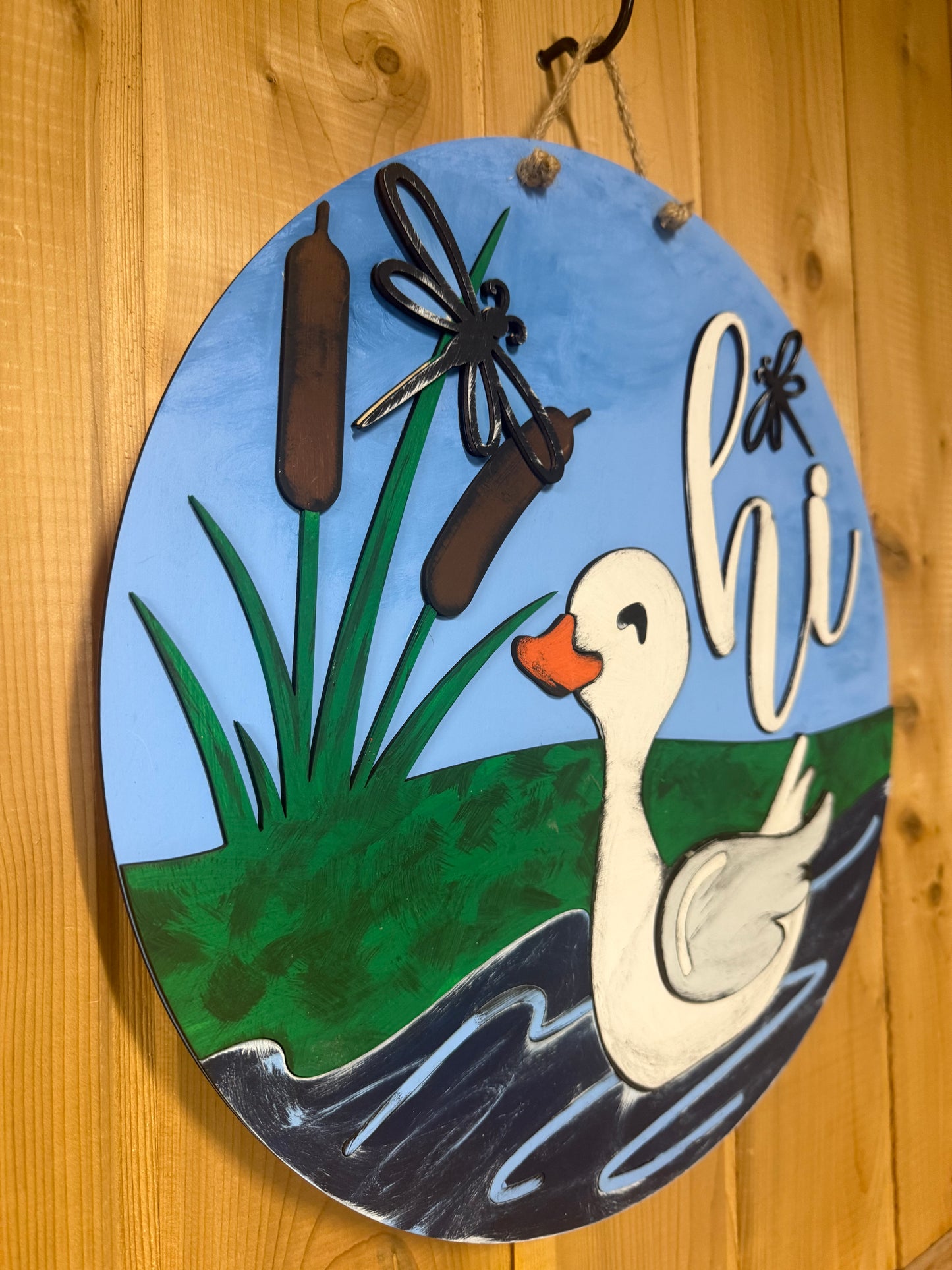 Goose Hi Welcome Door Hanger Door Welcome Round Sign