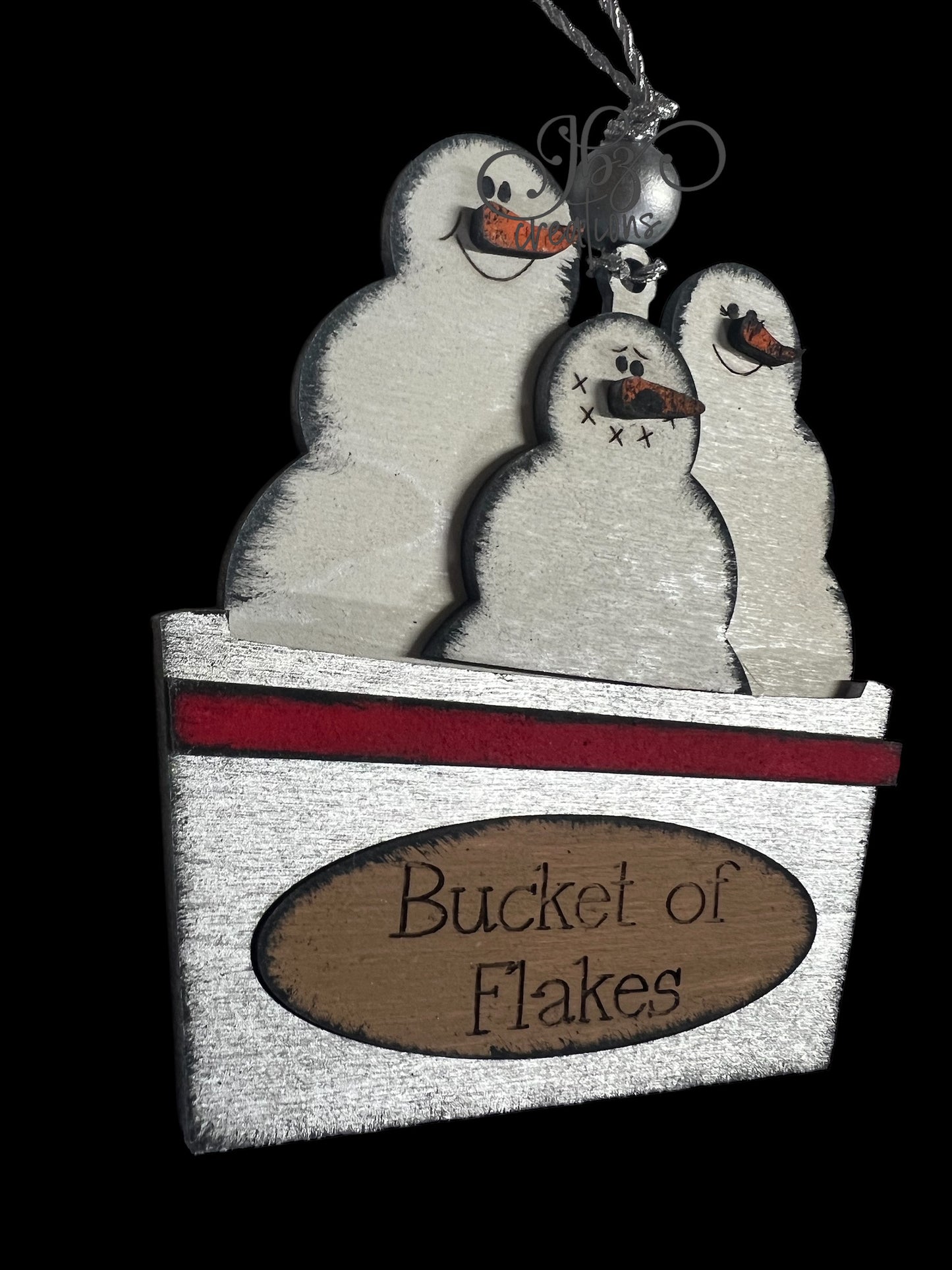 Bucket of Flakes Snowman Ornament