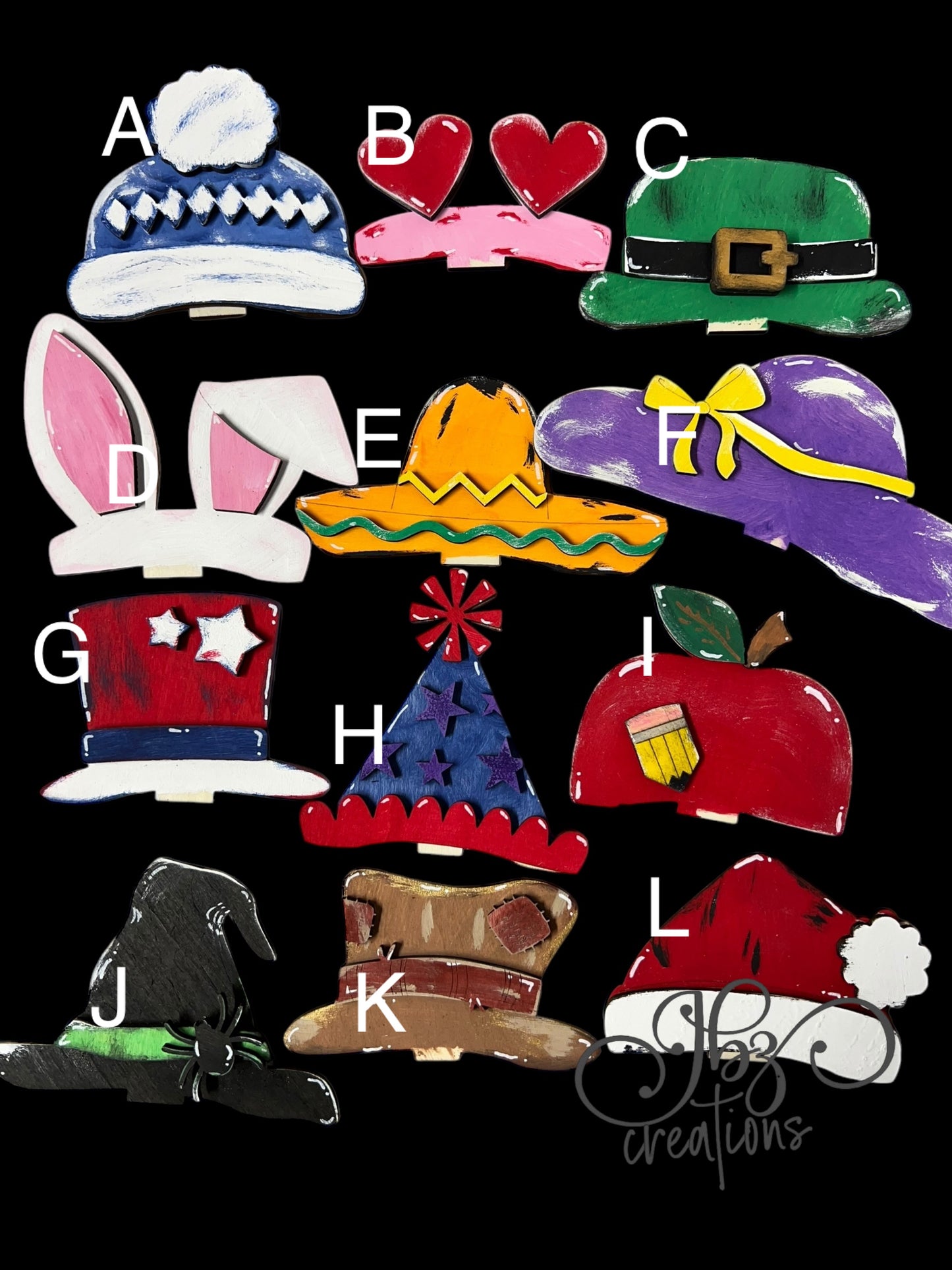 Twelve Hats BUNDLES - Pick your hats bundle of 12 for Farm Animal Interchangeable Seasonal Hats Shelf Sitter Decorations ADD-ON Only