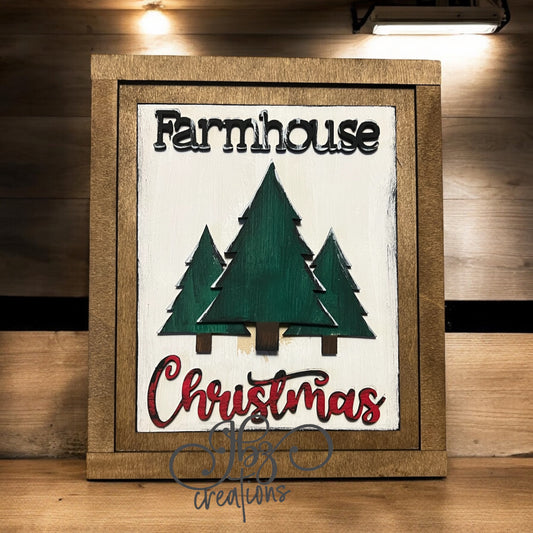 Farmhouse Christmas Chunky Block Frame Interchangeable Wood Frame Wood Sign for home, Christmas Sign, Seasonal Holiday Decor for shelf