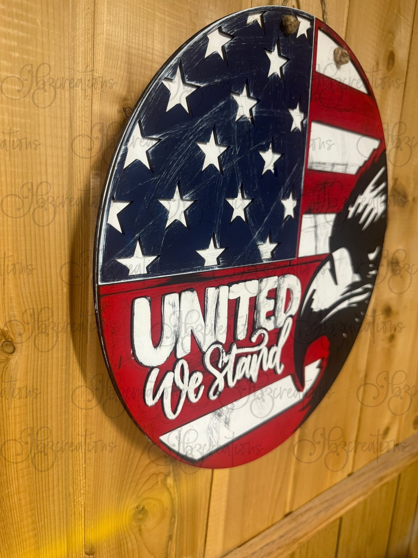 USA United We Stand Eagle Welcome Round Sign