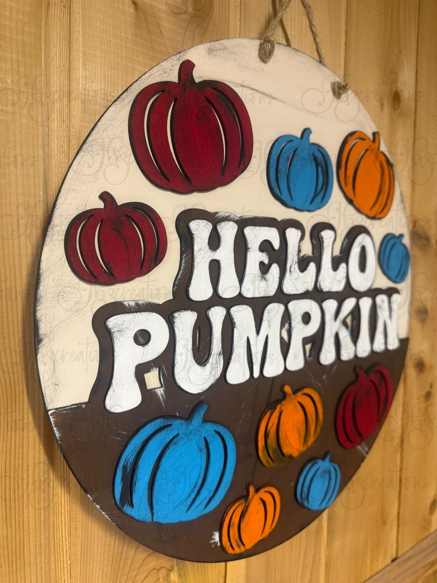 Hello Pumpkin Fall Welcome Round Door Hanger Autumn Welcome Sign