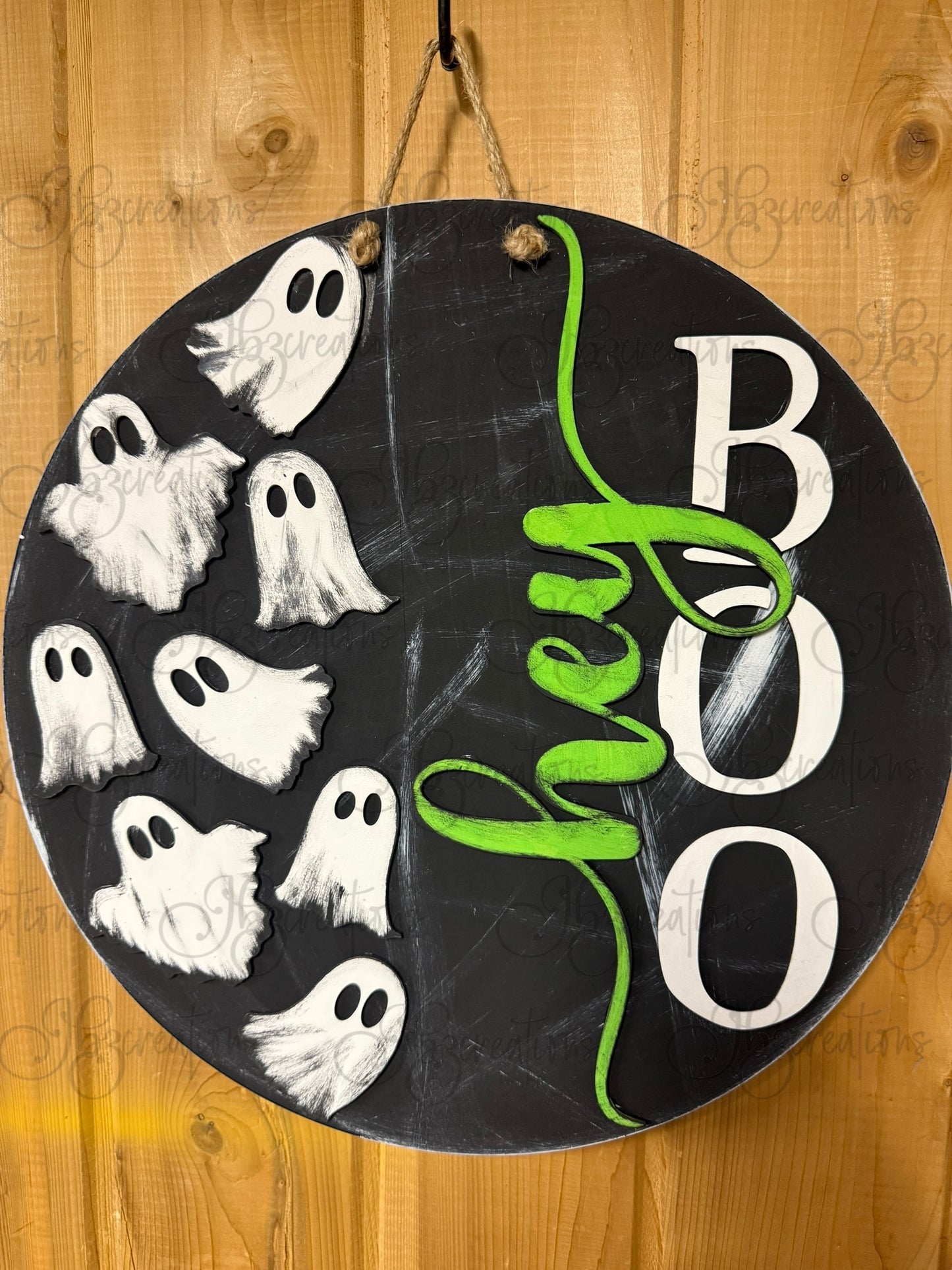 Ghost Hey Boo! Halloween Round Door Hanger Welcome Sign