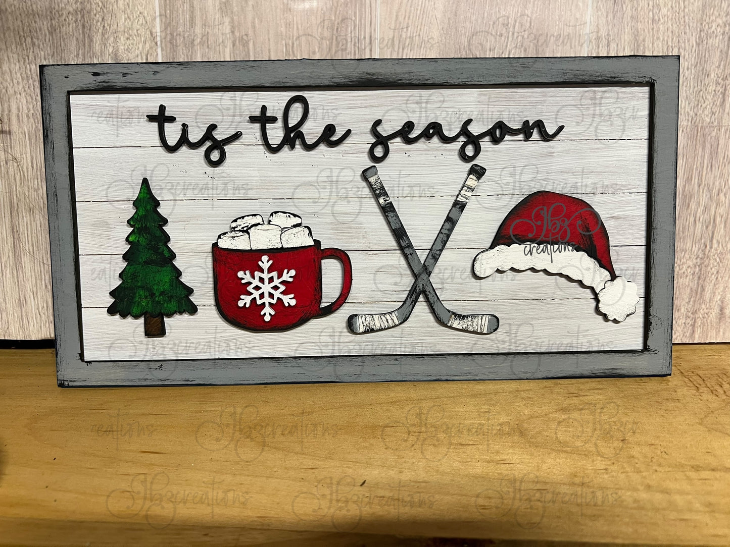 Hockey Christmas Decor Santa Claus Hat Tis the Season for Hockey Sign Hot Cocoa Sign Santa Claus Christmas Sign
