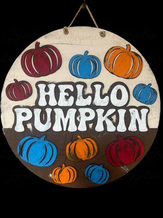 Hello Pumpkin Fall Welcome Round Door Hanger Autumn Welcome Sign