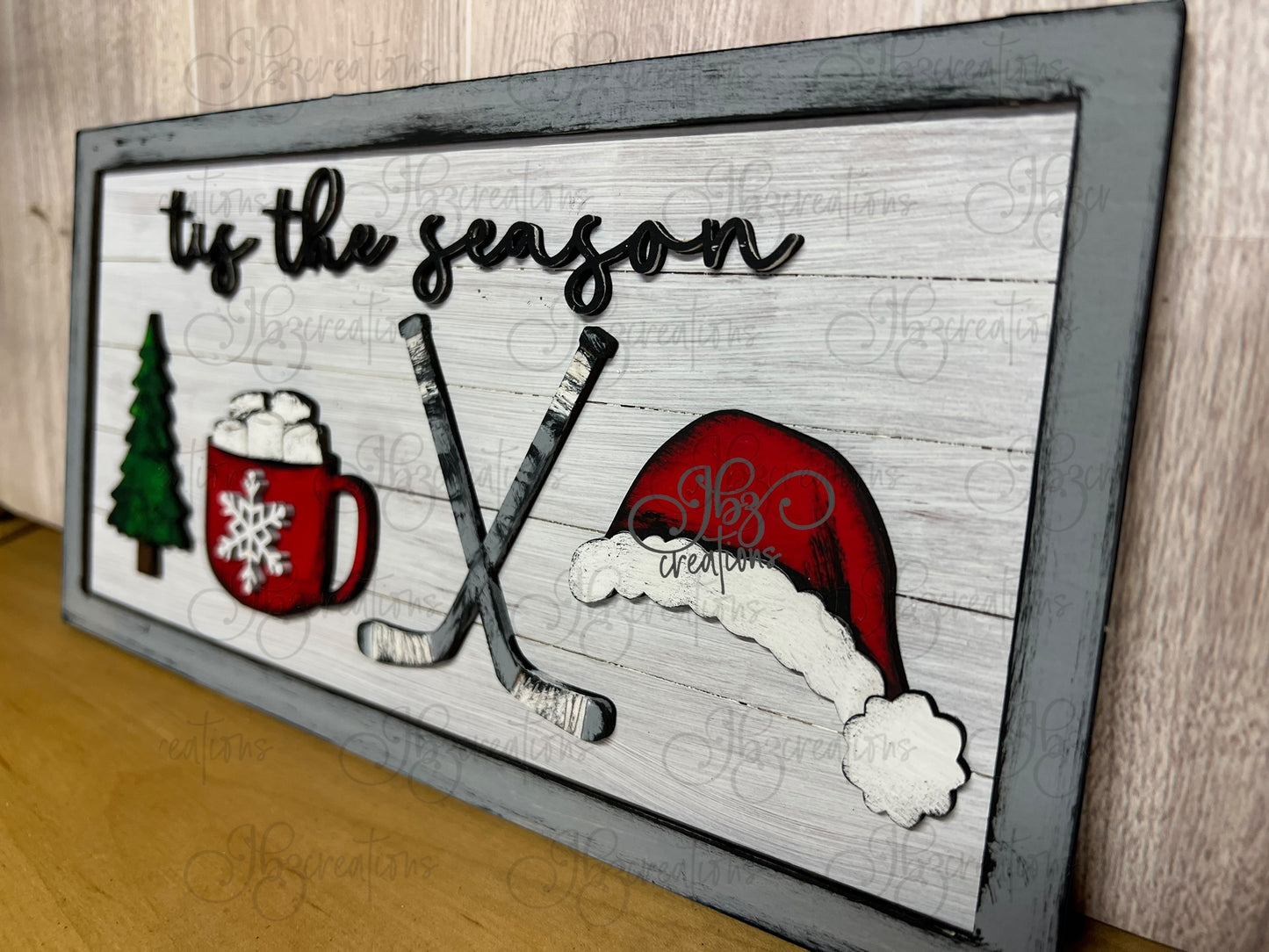 Hockey Christmas Decor Santa Claus Hat Tis the Season for Hockey Sign Hot Cocoa Sign Santa Claus Christmas Sign