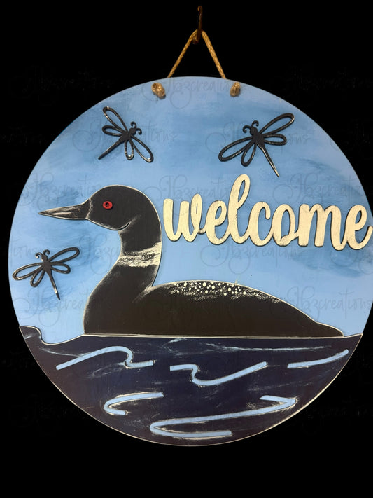 Loon Welcome Door Hanger Door Welcome Round Sign