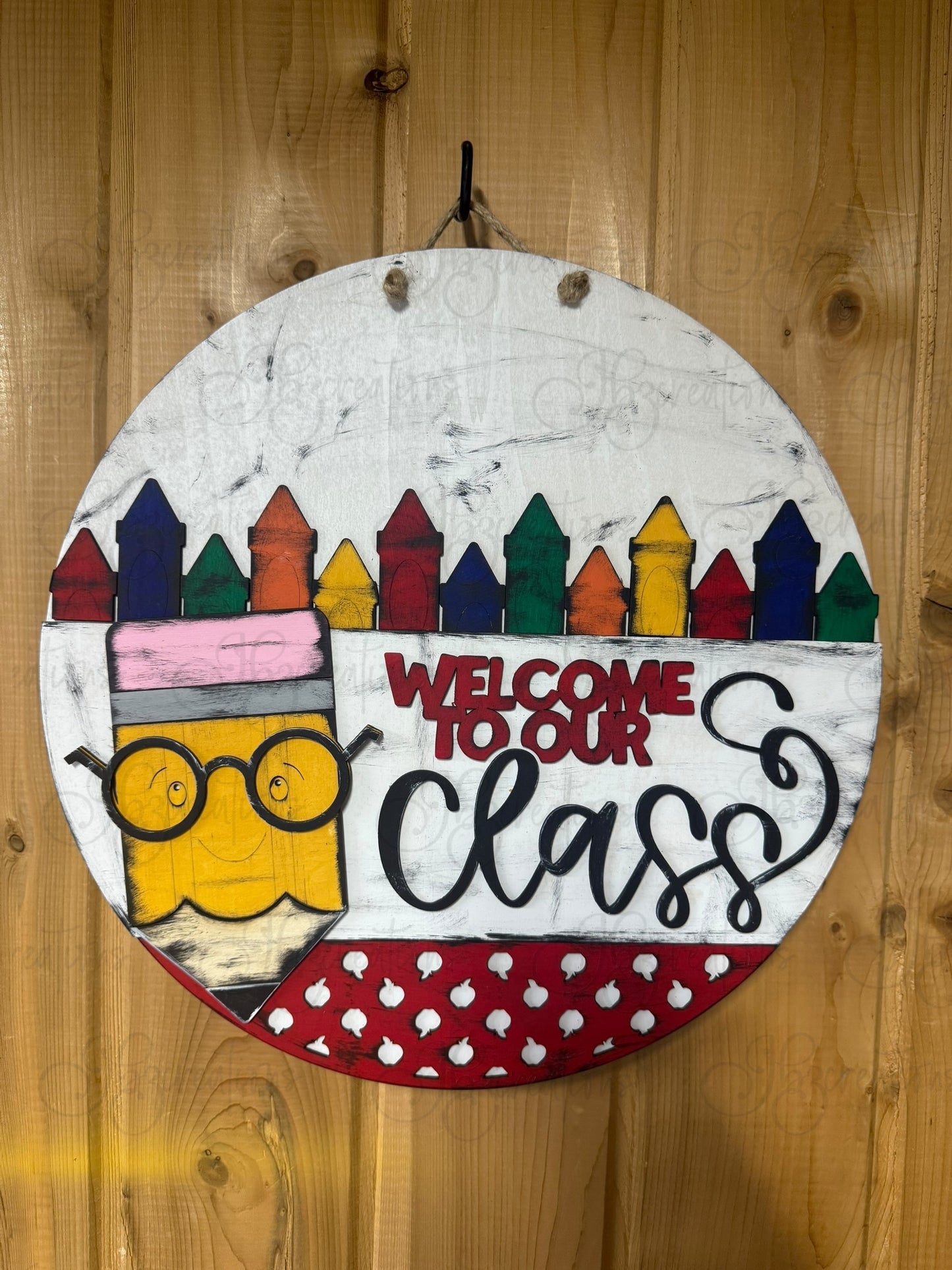 Welcome to Our Class School Pencil Round Door Hanger Welcome Sign