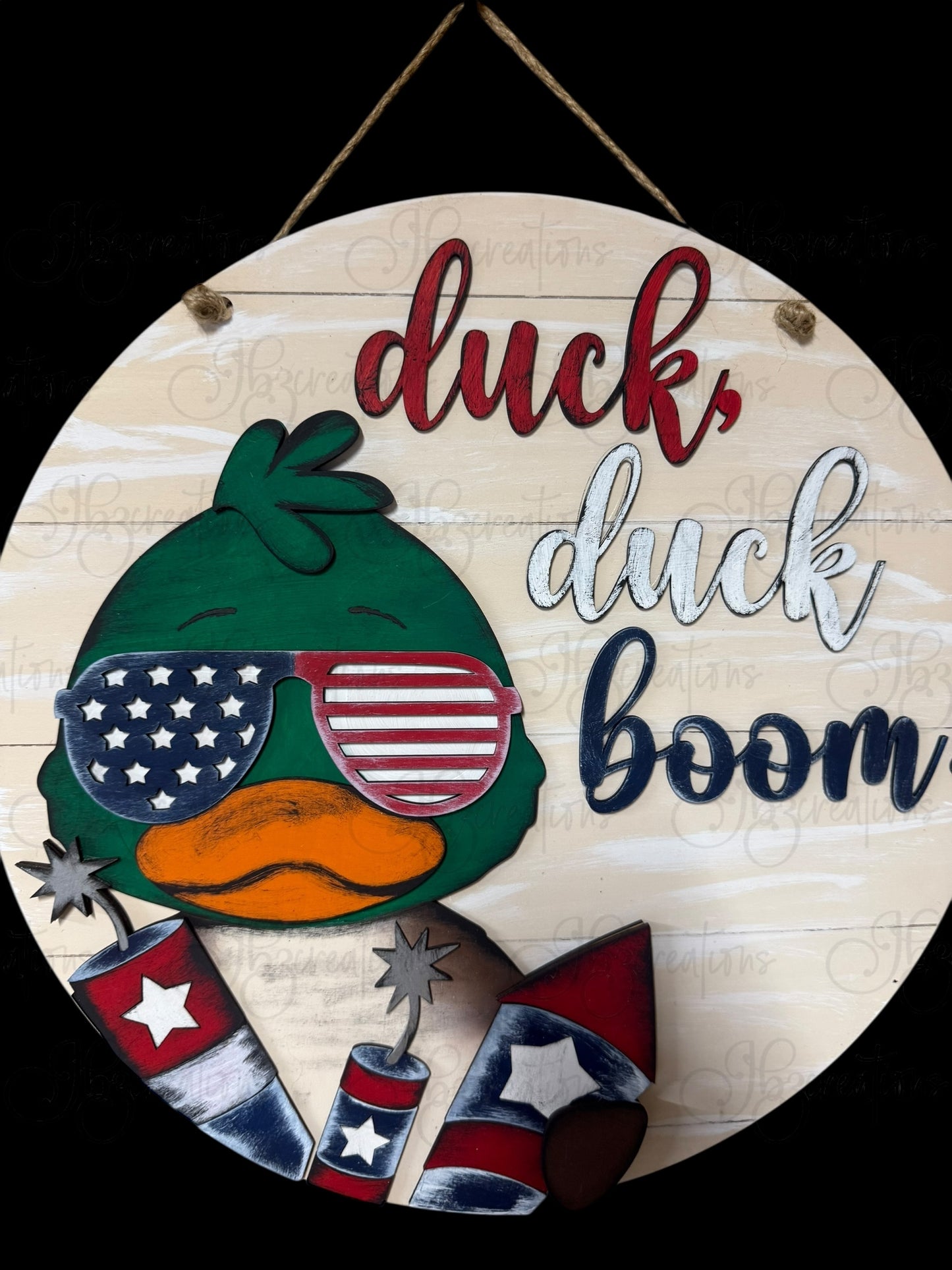 Duck Duck Boom Fourth of July Welcome Door Hanger Duck Independence Day Welcome Round Sign