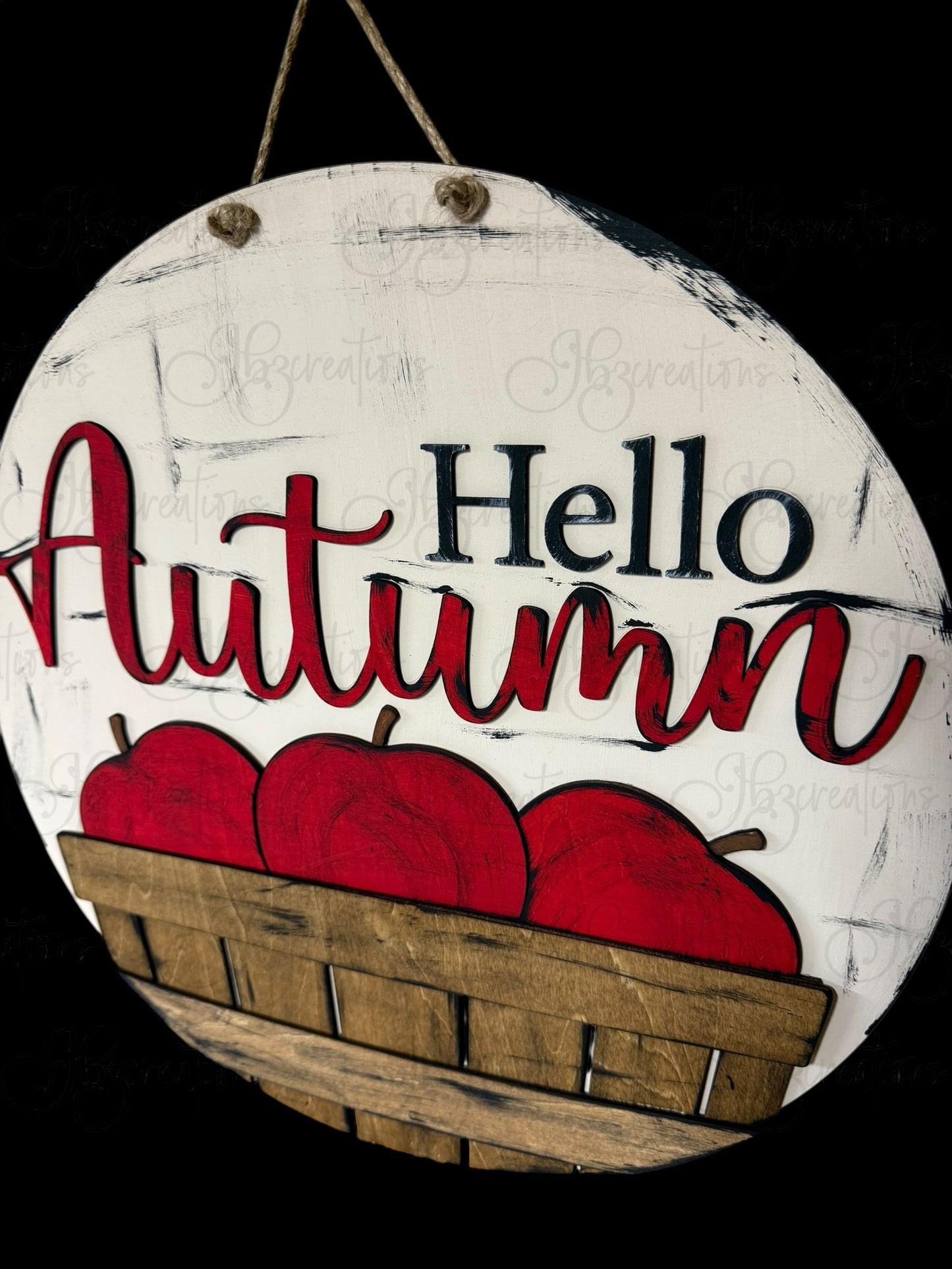 Hello Autumn Bushel of Apples Round Door Hanger Welcome Sign